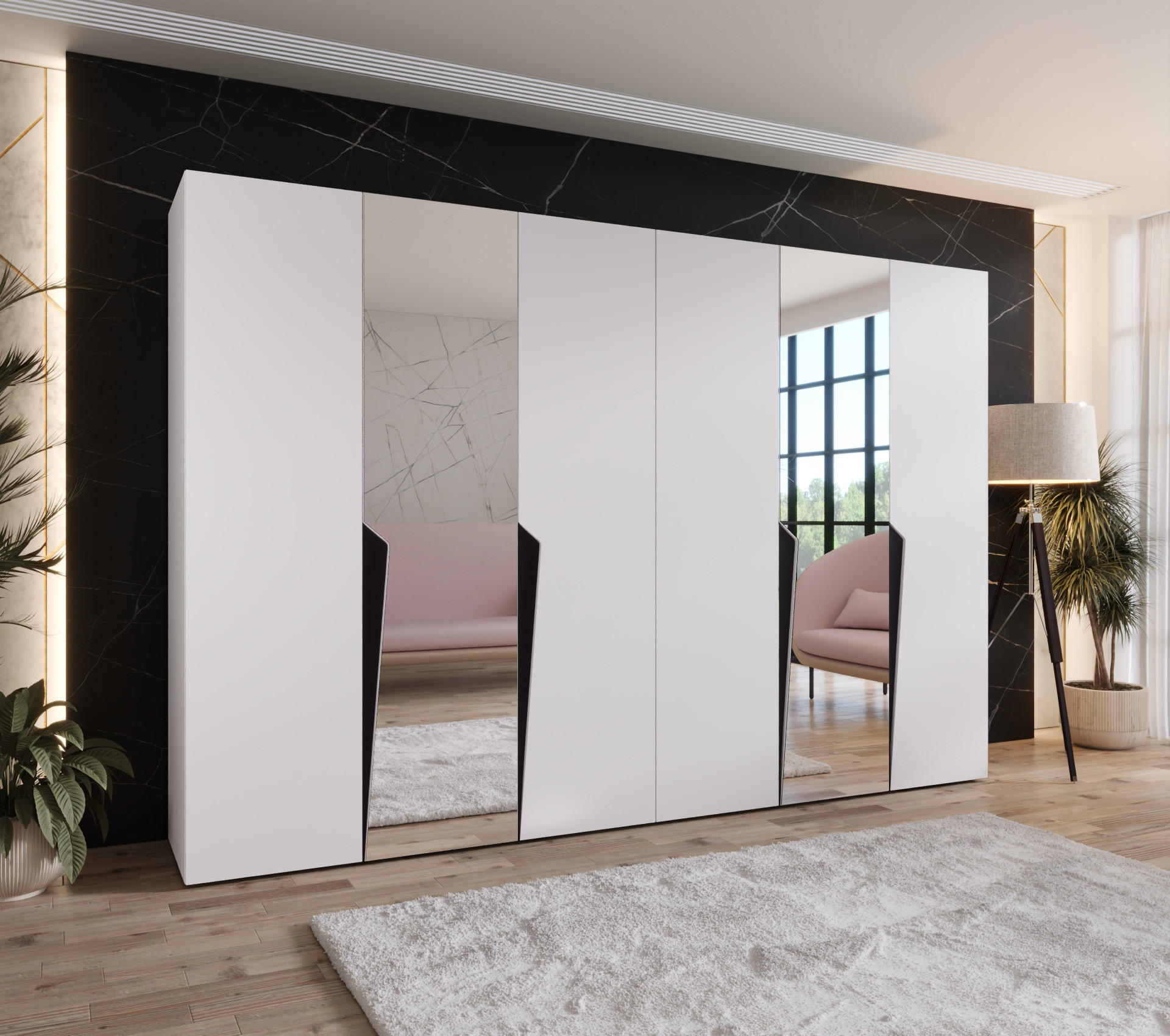 DREHTÜRENSCHRANK 202/300/52 6-türig - Schwarz/Weiß, Holz/Metall (300/202/52cm) - Abiks Möbel