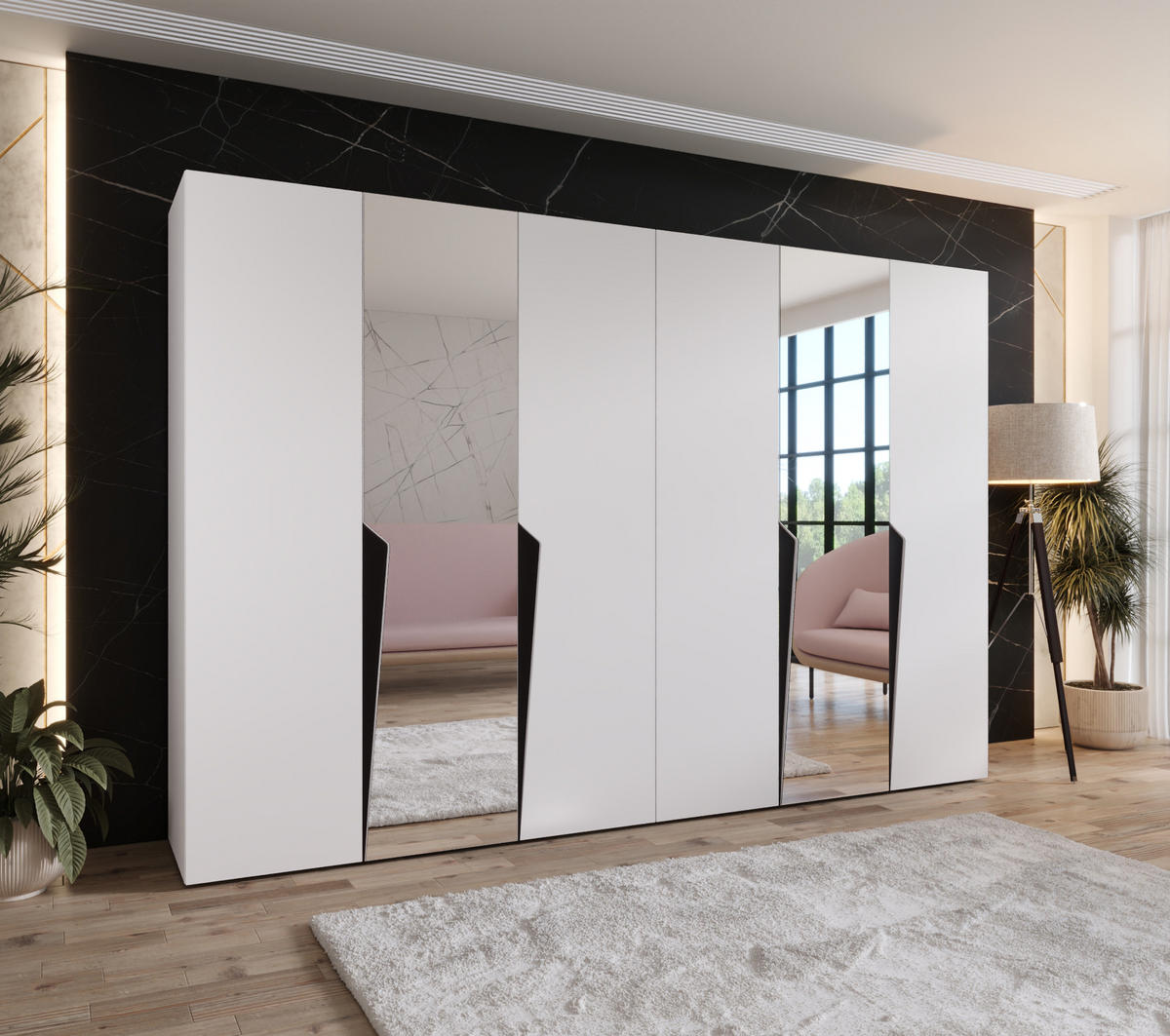 DREHTÜRENSCHRANK 202/300/52 6-türig - Schwarz/Weiß, Holz/Metall (300/202/52cm) - Abiks Möbel