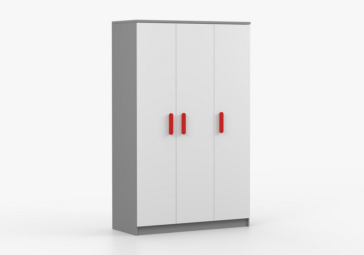 JUGENDZIMMER Elora in Grau und Weiß – 6-teiliges Set – Grifffarbe Rot - Grau, Holzwerkstoff (80/200/120cm)