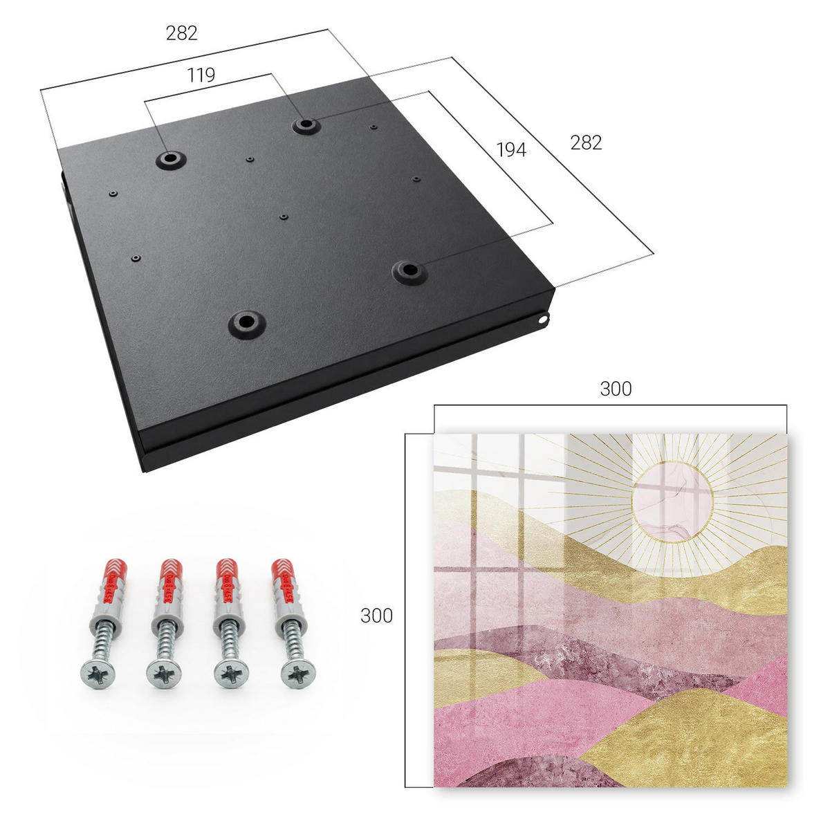 SCHLÜSSELBOX Schwarz 30x30 cm- Türöffnung nach rechts - Wellen, Sonnenstrahlen - Gelb, Metall (30/30/5cm) - TULUP