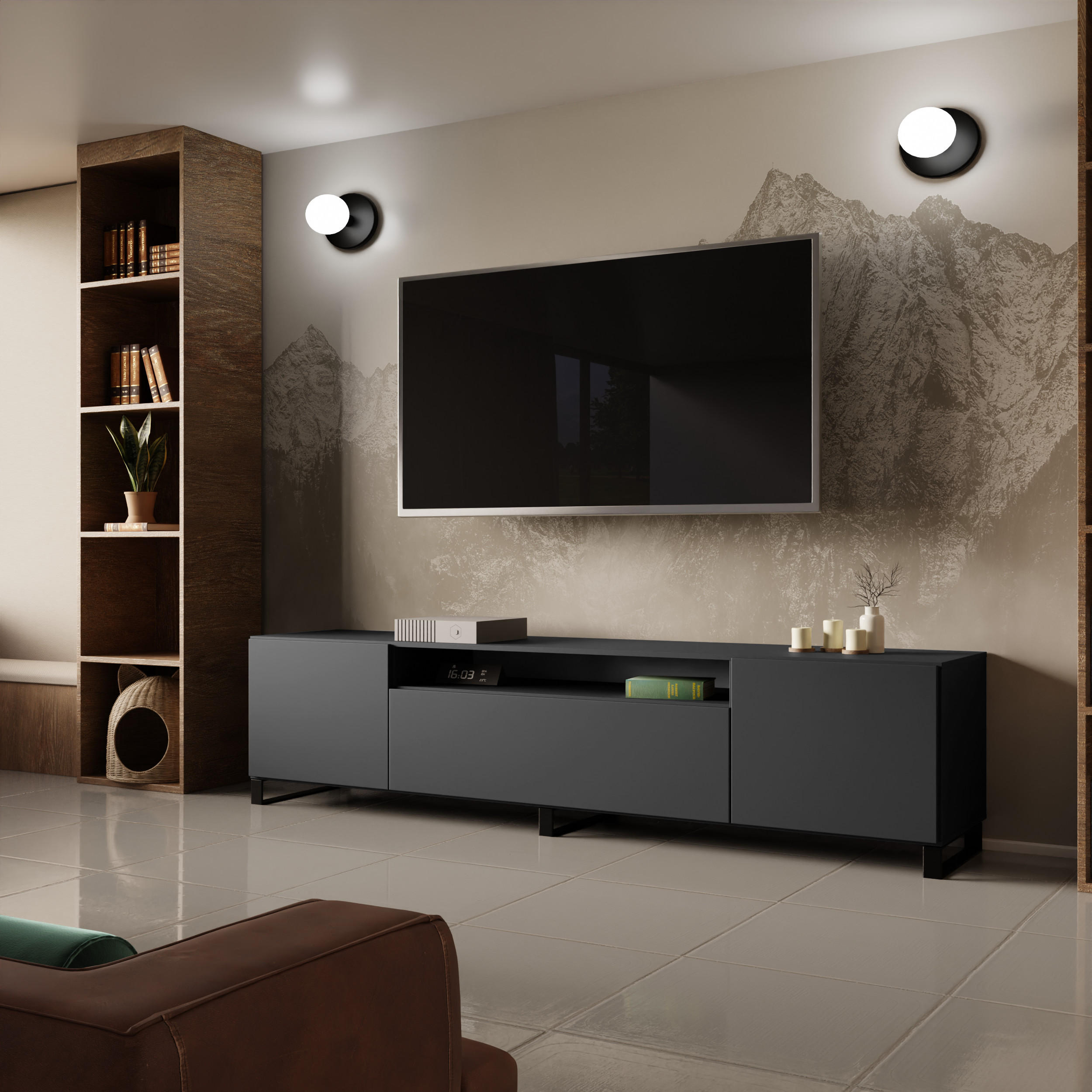 TV-SCHRANK LIO - Graphitfarben, Holzwerkstoff (200/53/41cm) - Meblini
