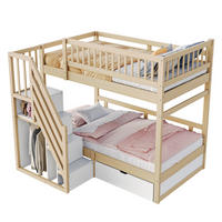 KINDERBETT aus Massivholz 90x200 cm mit Stauraumtreppe & Schublade - Naturfarben, Holz (90/200cm) - Modfu