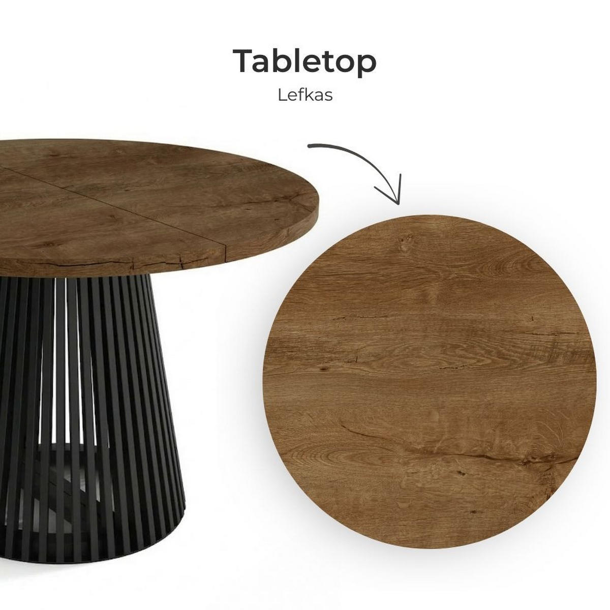 ESSTISCH runder ausziehbarer Tisch für Esszimmer DOVER 100 / 150 cm, Farbe: Eiche Lefkas / Schwarz - Dunkelbraun/Schwarz, Holz (150/100/77cm) - Dekori_Interiors