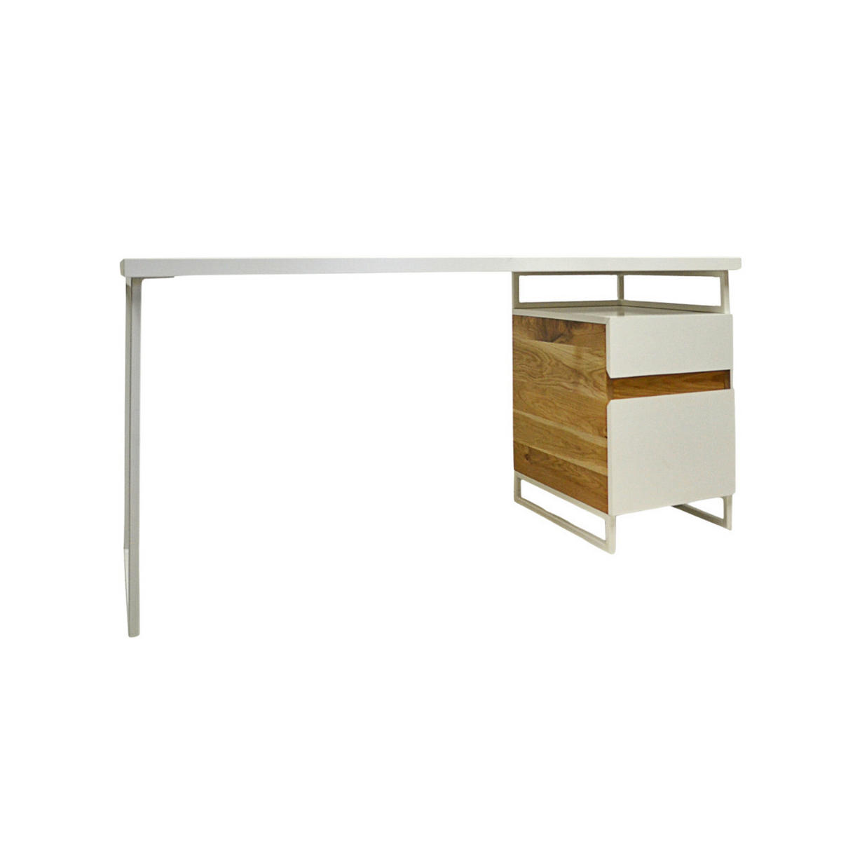SCHREIBTISCH mit Container auf metallenen Beinen für das Büro DORIS - Eichefarben, Holz (60/150/75cm) - Rawood Furniture