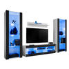 WOHNZIMMERSET TIVOLI GRANDE, 4er-Set, Schwarz, LED Blau - Schwarz/Weiß, Glas/Holzwerkstoff (250/159/35cm) - Komodee