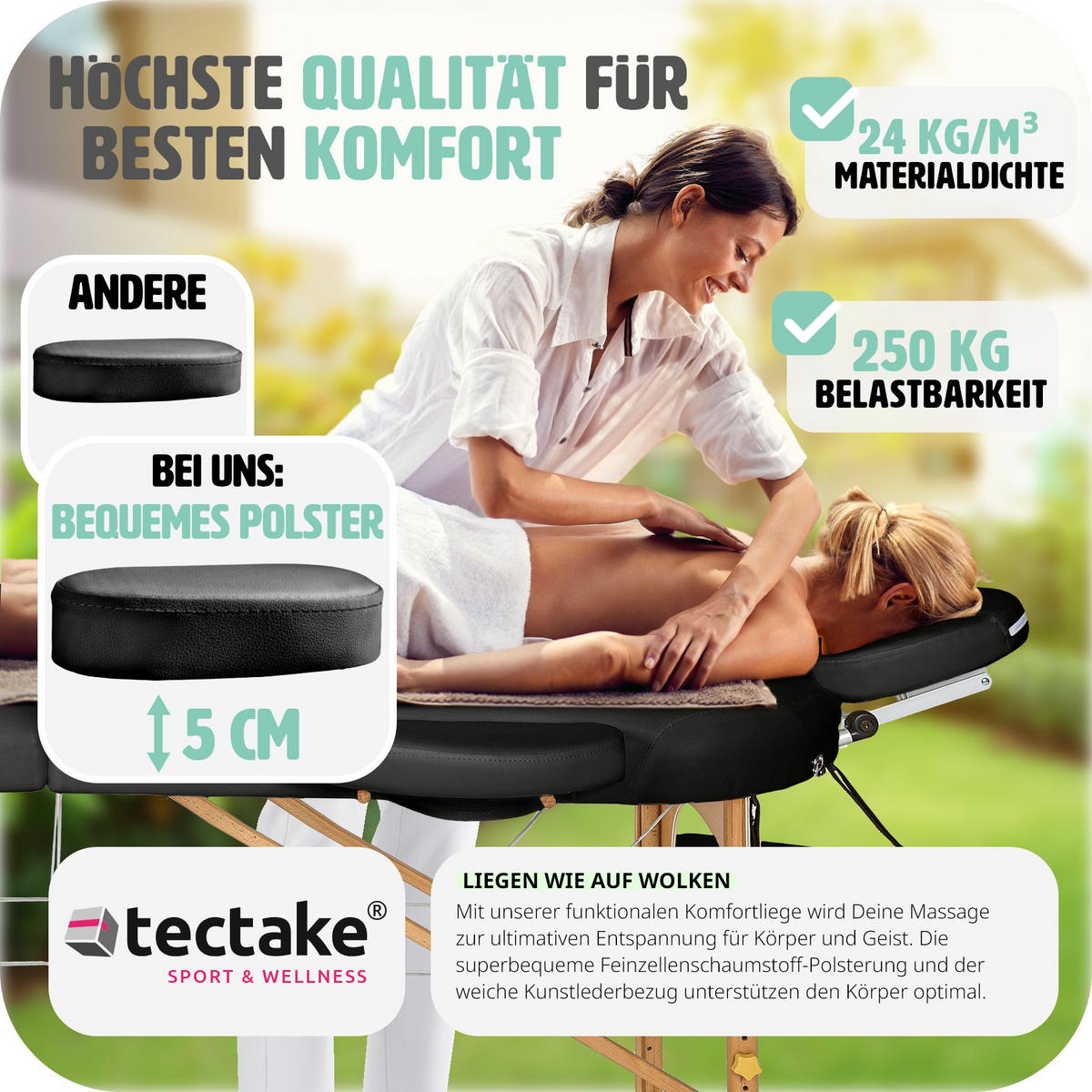 MASSAGELIEGE 3 Zonen Sawsan,230 x 104 x 85 cm,schwarz - Schwarz, Holz (104/85/230cm) - tectake