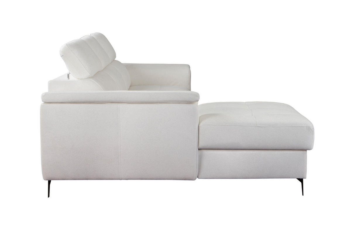 ECKSOFA VOLA Weiß Velours-Stoff mit Schlaffunktion - Weiß, Holz (270/175cm) - MASSENO