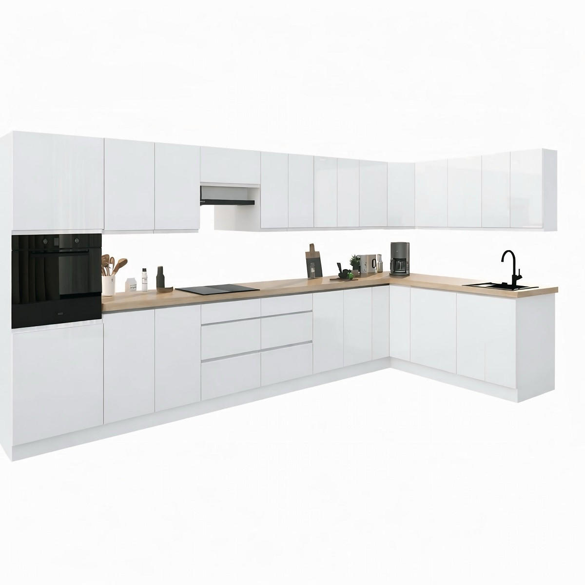 WINKELKÜCHE 420 cm x 200 cm - Aspen KA8-M420 - in Weiß/Hochglanz - Weiß Hochglanz, Holz/Holzwerkstoff (620/212/58cm)