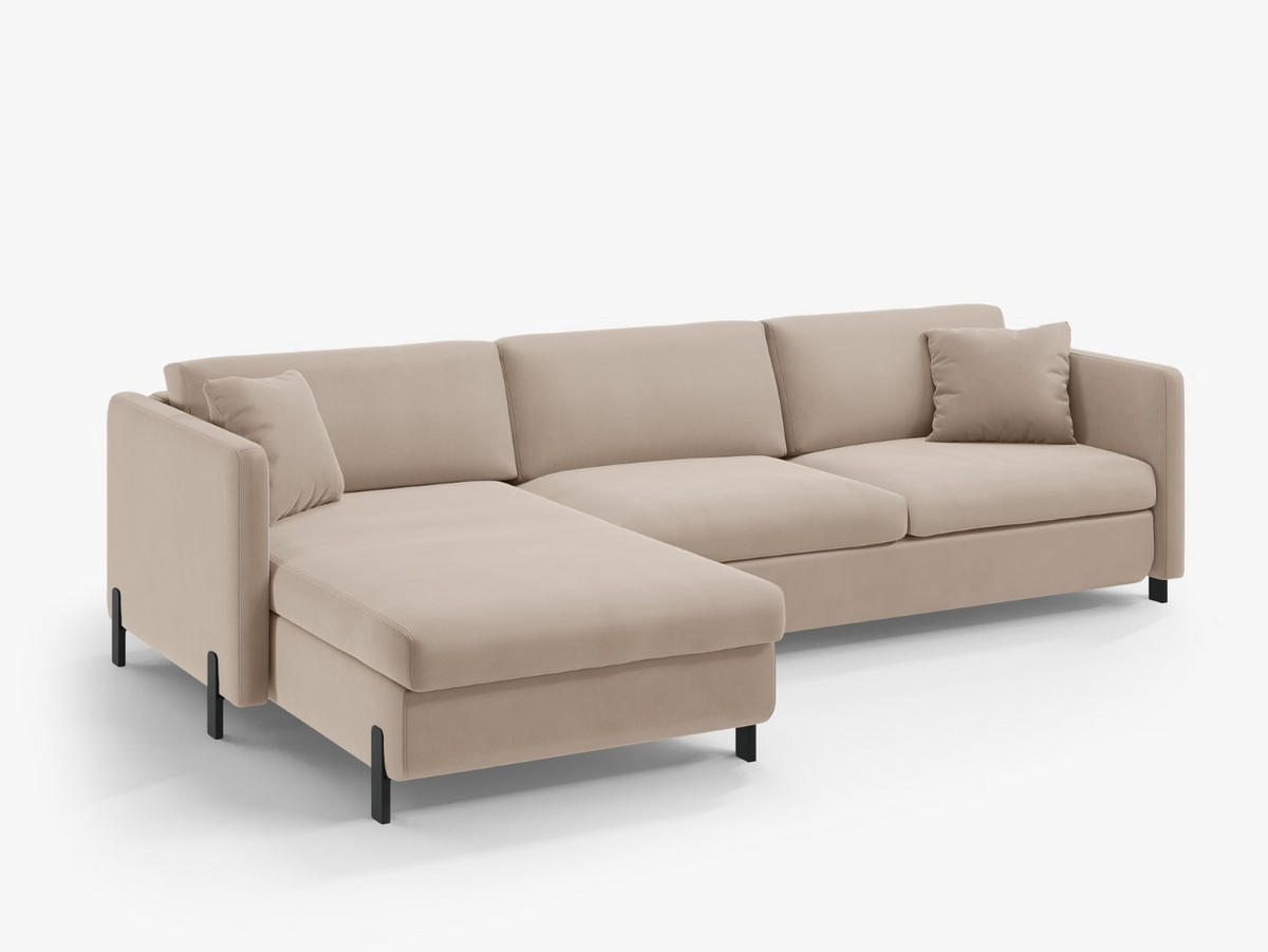 ECKSOFA ausklappbar links Gloria aus Samt beige 4 Sitzplätze - Beige, Textil (260/170cm) - Micadoni