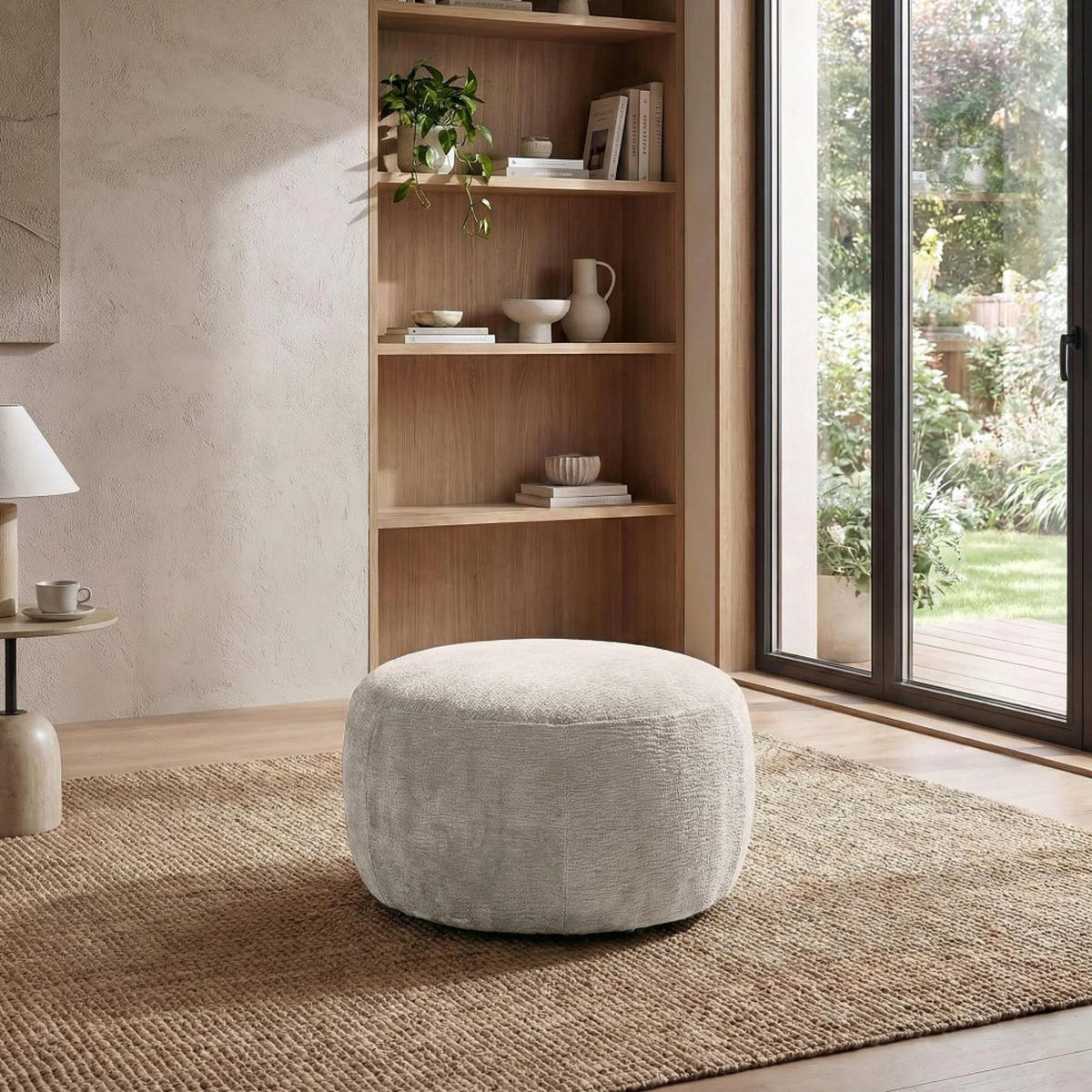 HOCKER Nano mit runder Form, 80x80 cm, Beige - Beige, Textil (80/48/80cm) - Beautysofa