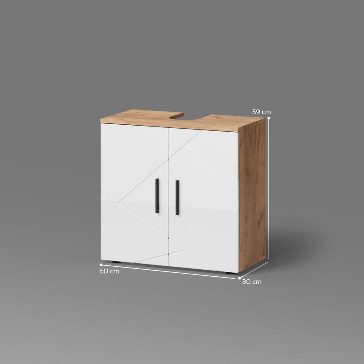 WASCHBECKENUNTERSCHRANK Ronco Weiß Hochglanz/Goldkraft Eiche 60 x 59 cm - Weiß Hochglanz/Eiche Wotan, Holzwerkstoff (60/59/30cm) - Livinity®
