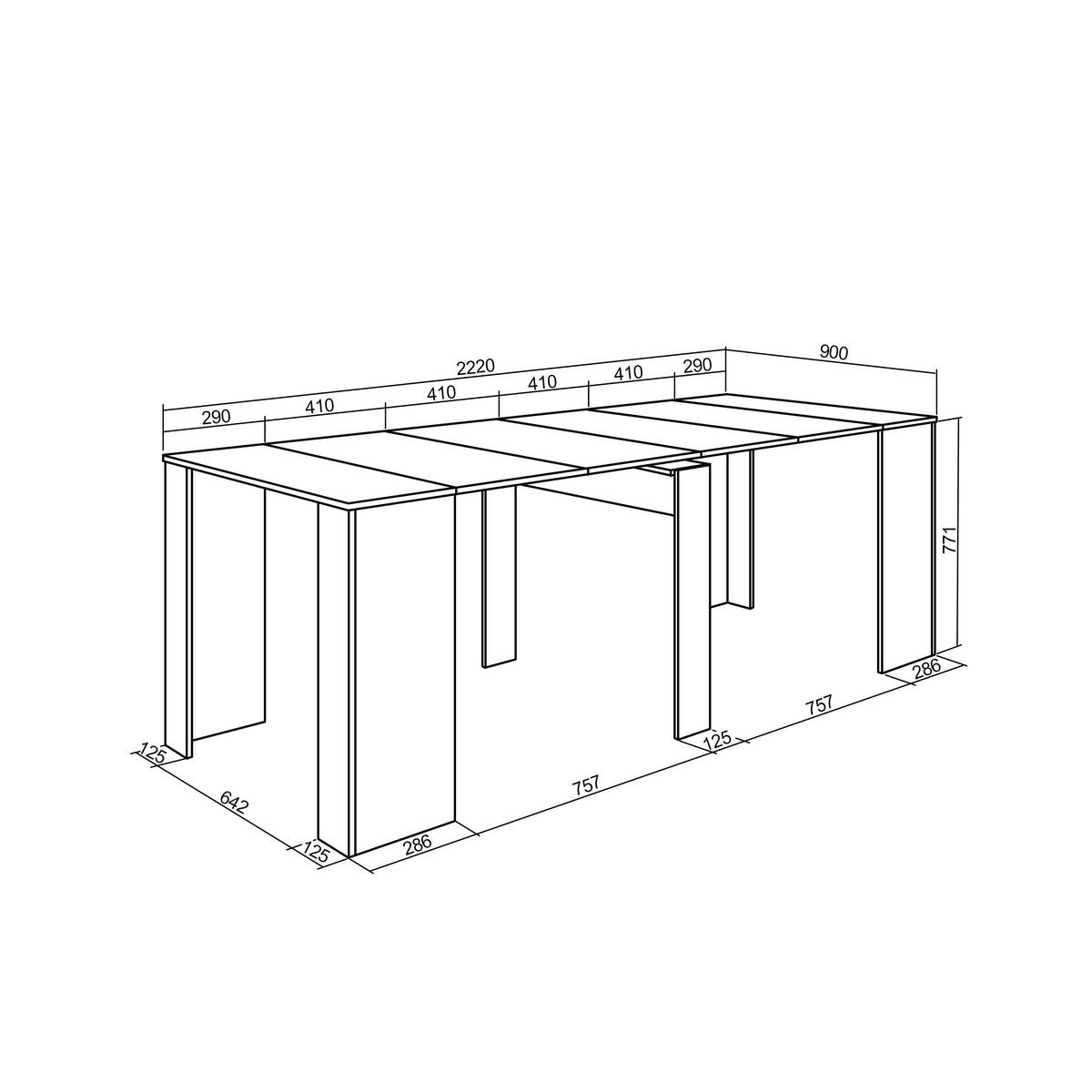 KONSOLENTISCH ausziehbar 58 bis 222cm, für 10 Gäste, schwarz eiche, 90/58/77cm - Eichefarben/Schwarz, Holzwerkstoff (90/222/77cm) - Skraut Home