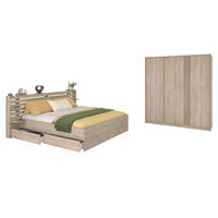 SCHLAFZIMMER komplett Set Stauraumbett 140x200 mit Kleiderschrank - Eichefarben, Holz/Holzwerkstoff (140/203/200cm) - Parisot Meuble
