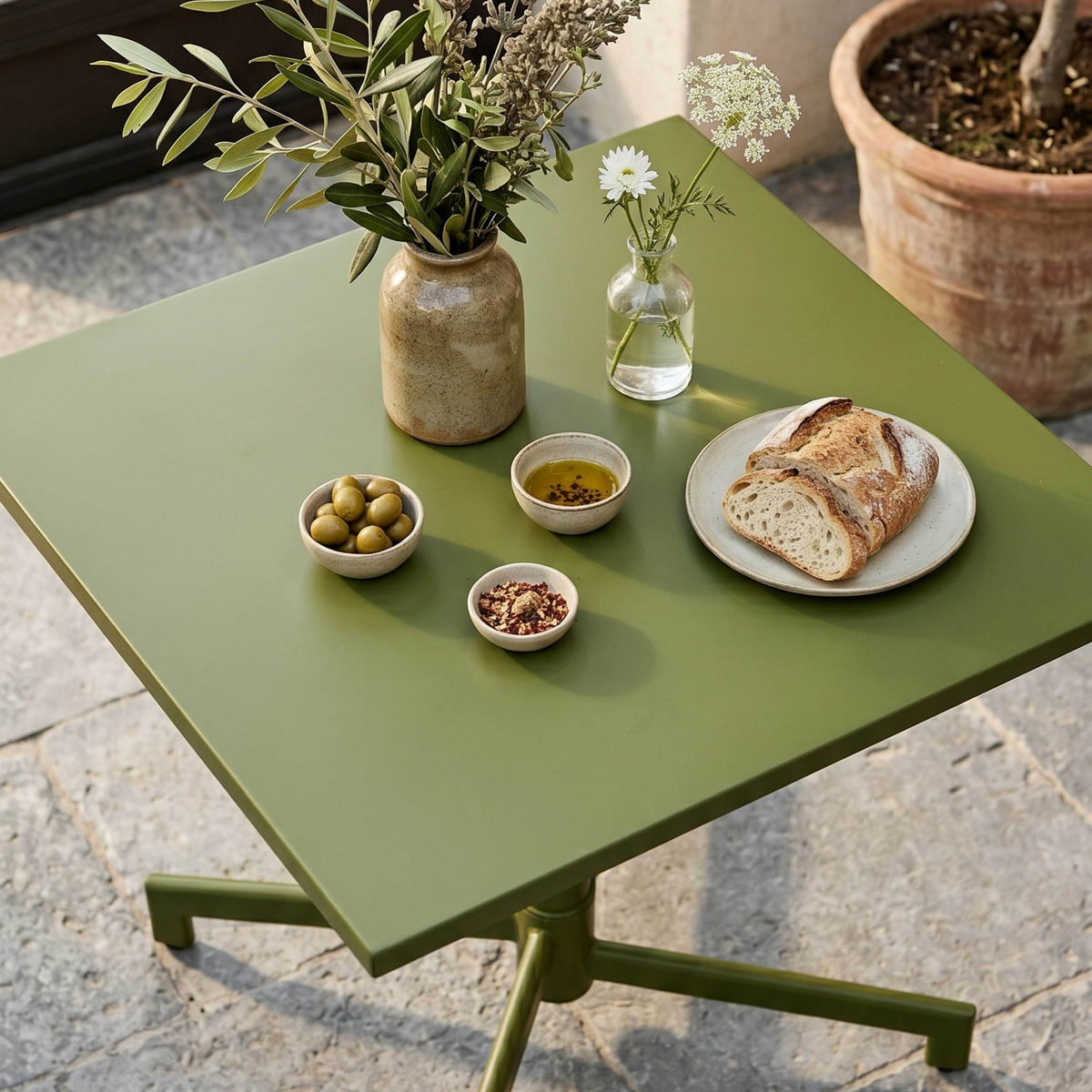 BISTROTISCH, Khakigrün - Grün, Metall (70/70/72cm) - Oviala