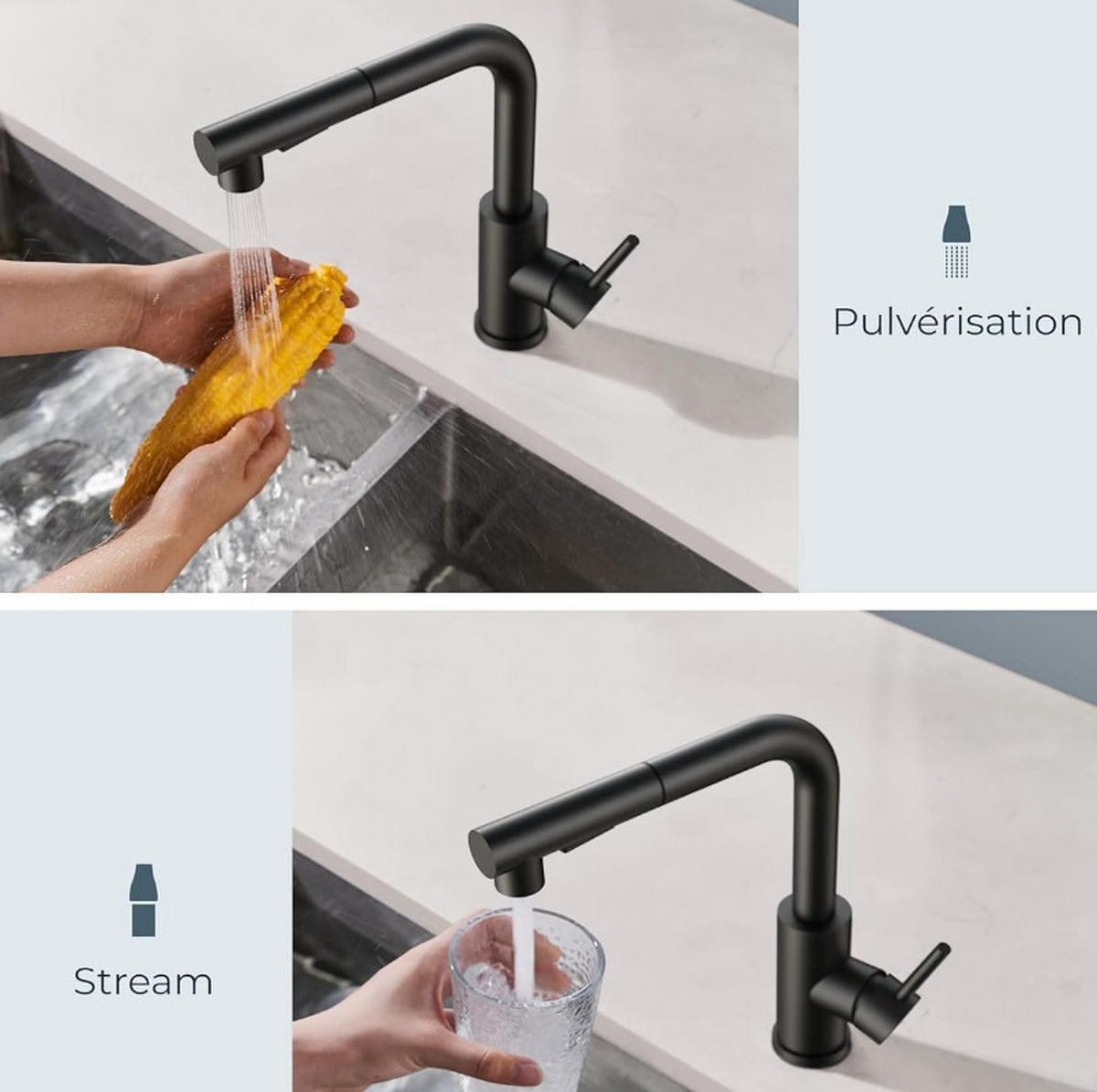 KÜCHENARMATUR Ausziehbar 37 x 25 x 6 schwarz - Schwarz, Metall (52/6/24cm) - Vallsero