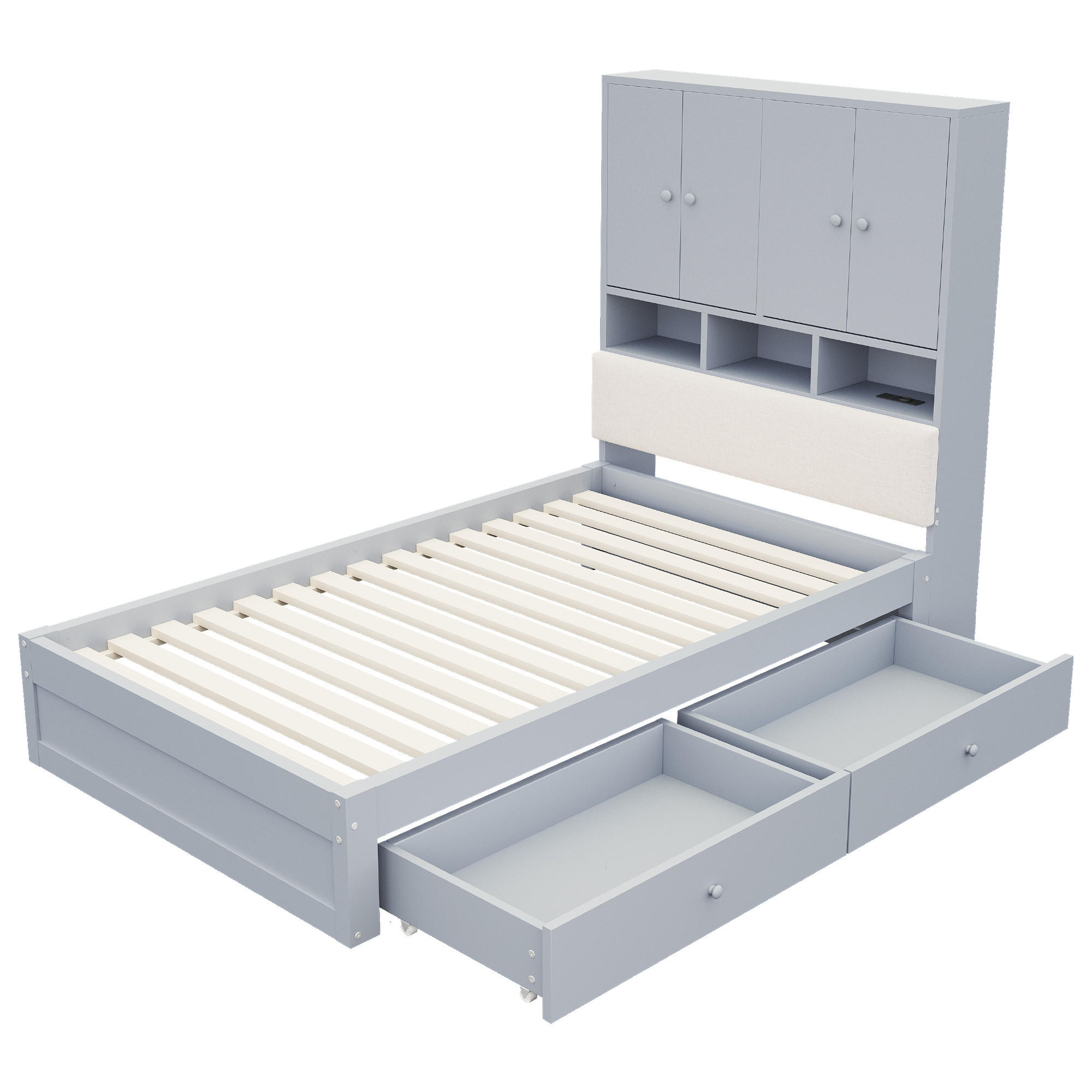 STAURAUMBETT 90/200 cm mit Stauraum, LED und 2 Schubladen, DE-41627, in Grau - Grau, Holzwerkstoff (90/200cm) - ComfortXL