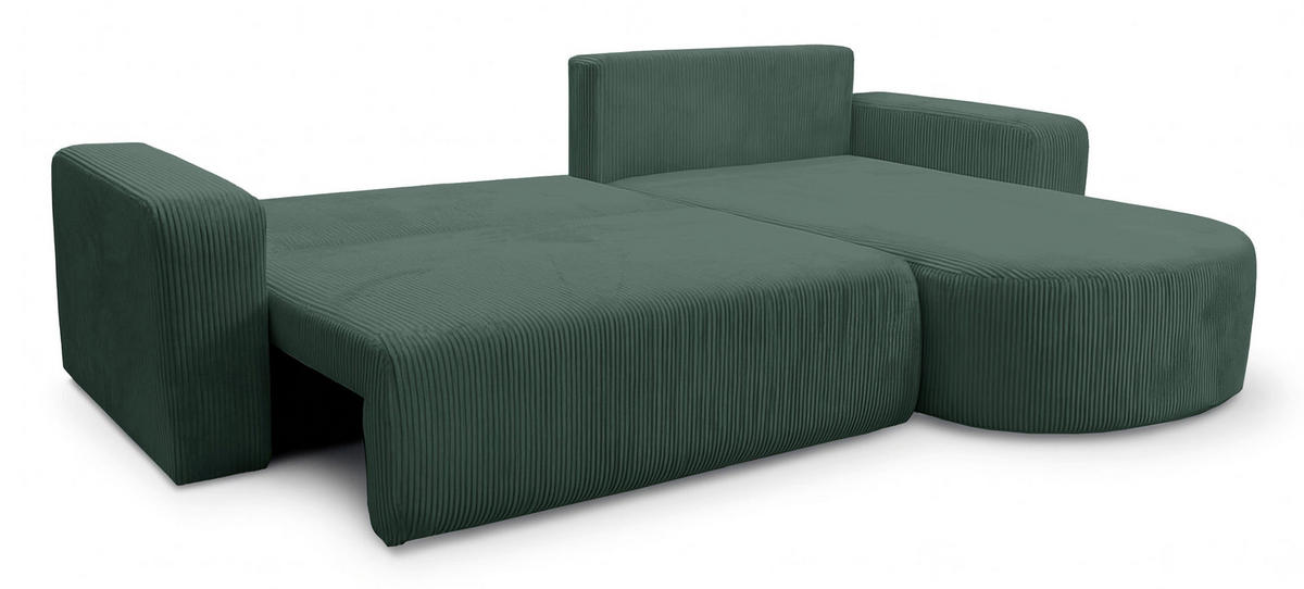 ECKSOFA mit Schlaffunktion Teeo L-Form universal mit Bettkasten Dunkelgrün Cord - Dunkelgrün/Schwarz, Kunststoff/Textil (275/170cm) - Homebook
