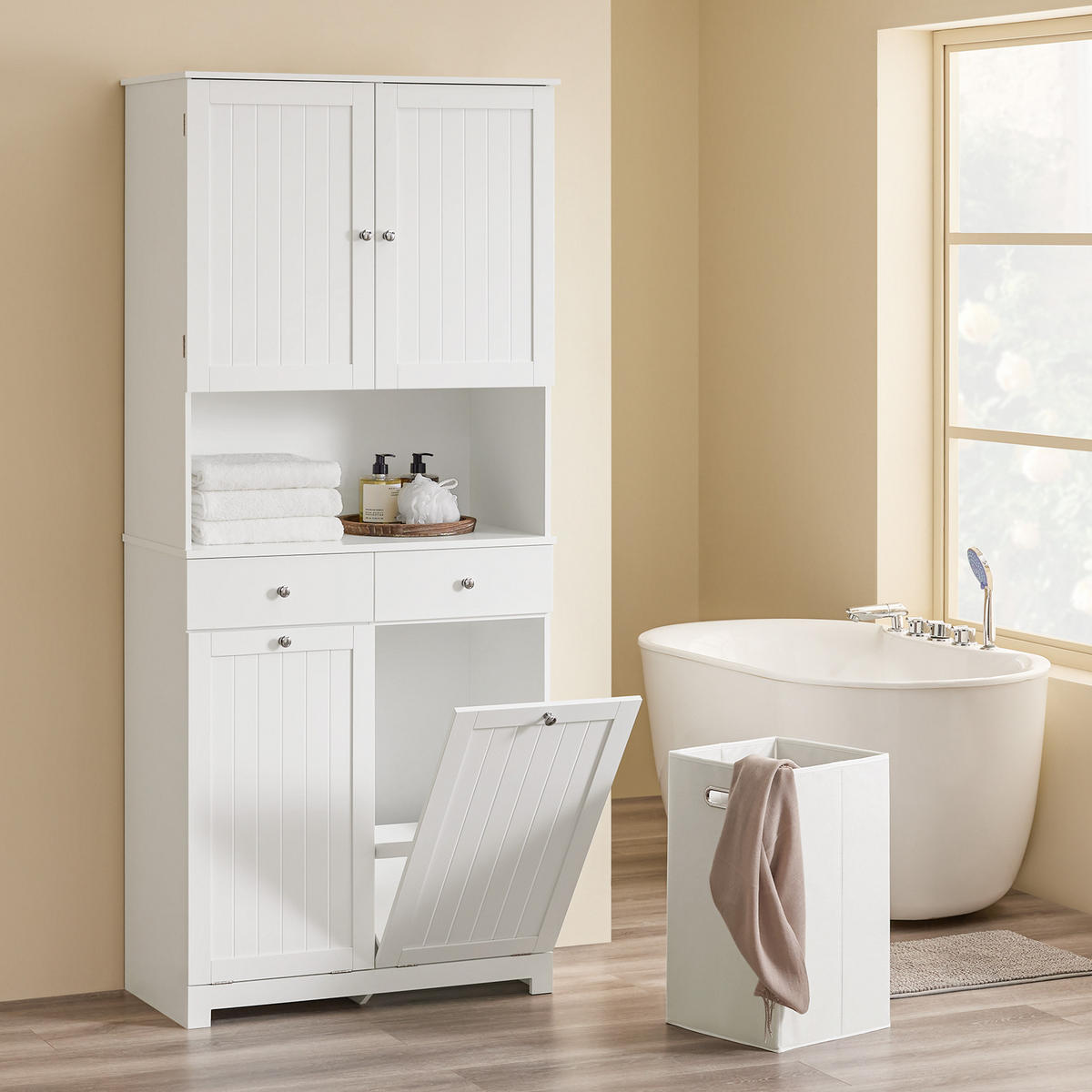 BADEZIMMERSCHRANK Weiß 78x38x181cm - Weiß, Holzwerkstoff (78/181/38cm) - SoBuy