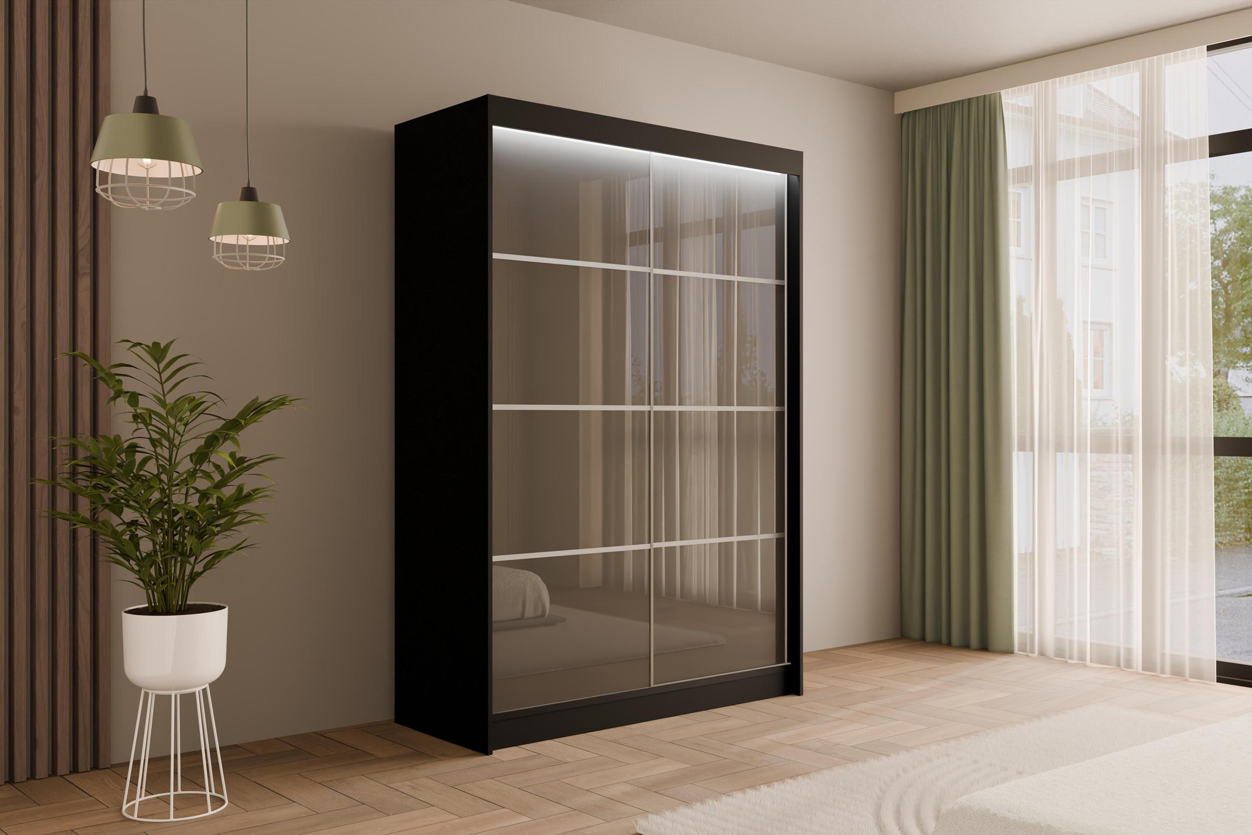 KLEIDERSCHRANK PEKA III mit LED - 120 cm - Schwarz|Grau - Schwarz/Grau, Holzwerkstoff (120/215/61cm) - ALTDECOR