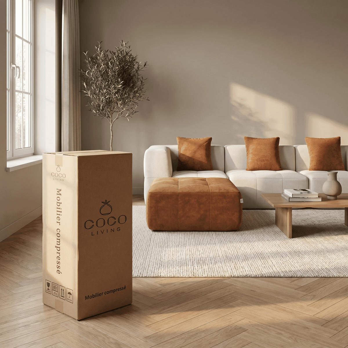 ECKSOFA Eden Komplett Weiß Orange 3-Sitzer - Weiß, Textil (272/71/92cm) - COCO Living