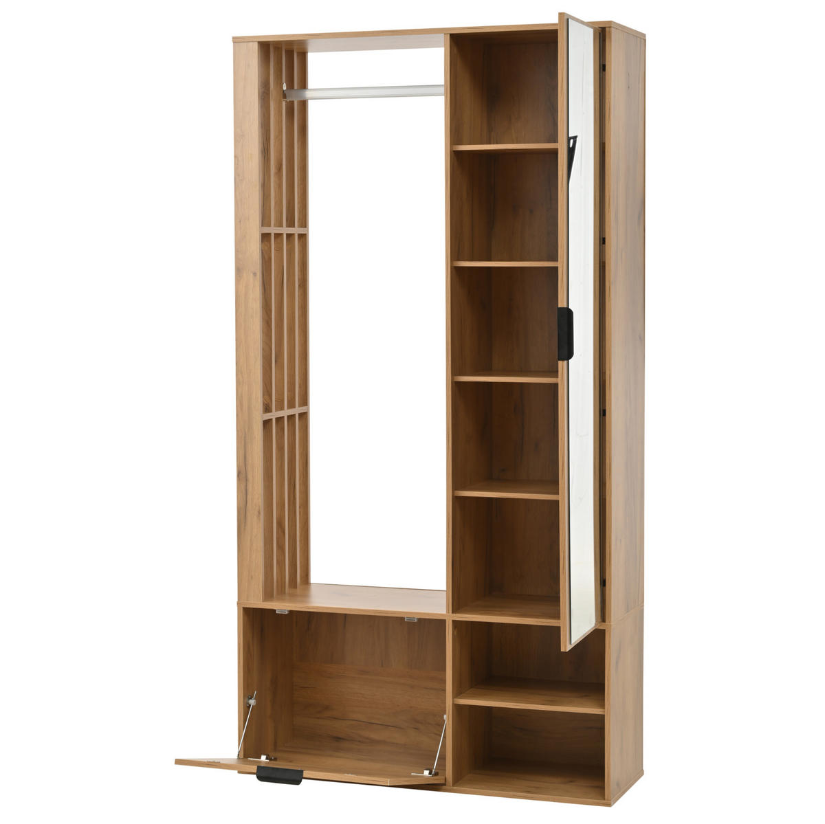 GARDEROBENSCHRANK 100/33/190 cm aus Spanplatte mit Spiegel und Kleiderstange Natur - Naturfarben, Holzwerkstoff (33/190/100cm) - Modenvie