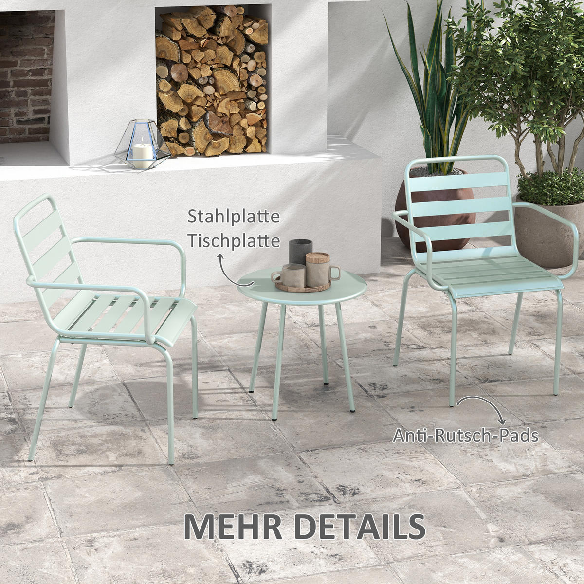 GARTENMÖBEL Set, Stahl, Grün - Grün, Metall - Outsunny