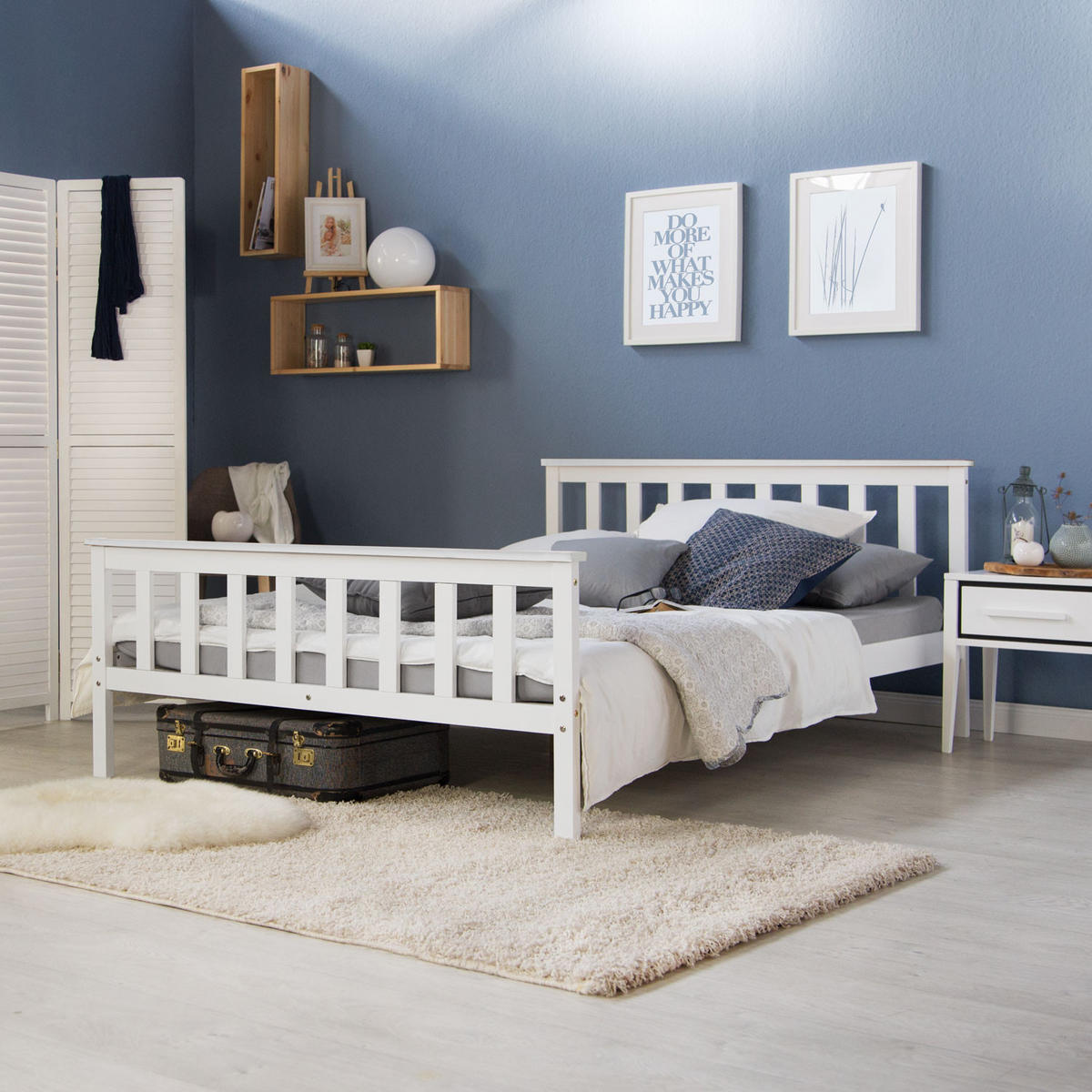 HOLZBETT Doppelbett mit Lattenrost 140/200 cm weiß - Weiß, Holz (140/200cm) - Homestyle4u