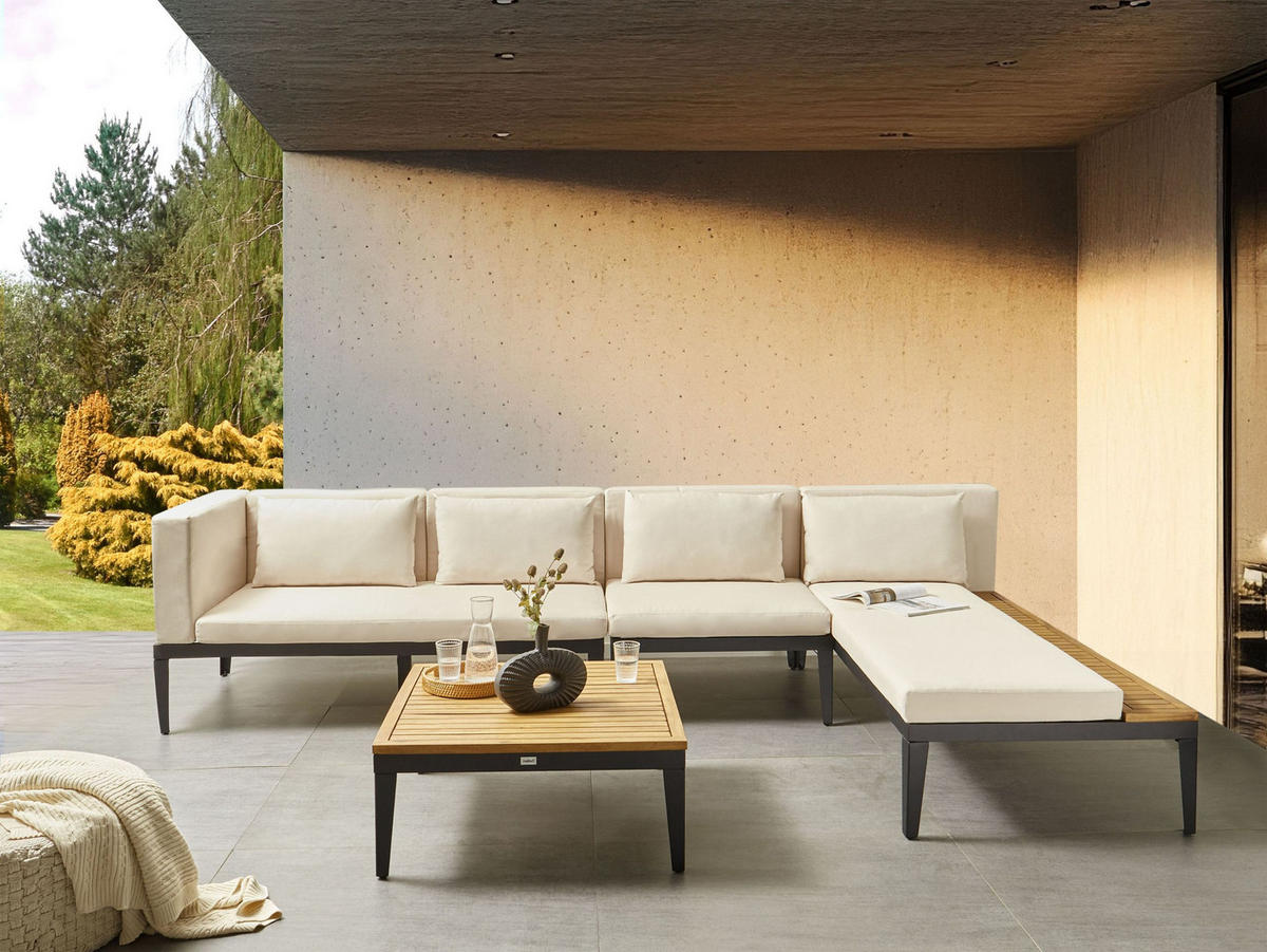 LOUNGE-SET 4-Sitzer Beige Bracciano - Hellbraun/Beige, Holz - Beliani