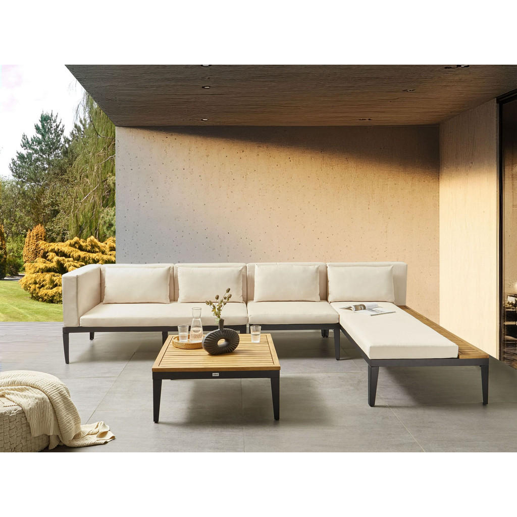 Thumbnail - Beliani Lounge-Set, Beige, Hellbraun, Schwarz, Holz, L-Form, Loungemöbel, Loungemöbel-Sets