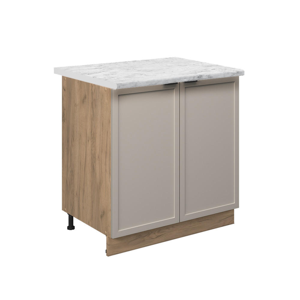 KÜCHENUNTERSCHRANK Fame-Line GrauBeige 80 cm mit Regal, AP Marmor - Honigeiche/Eiche Wotan, Holzwerkstoff (80/82/60cm) - Vicco