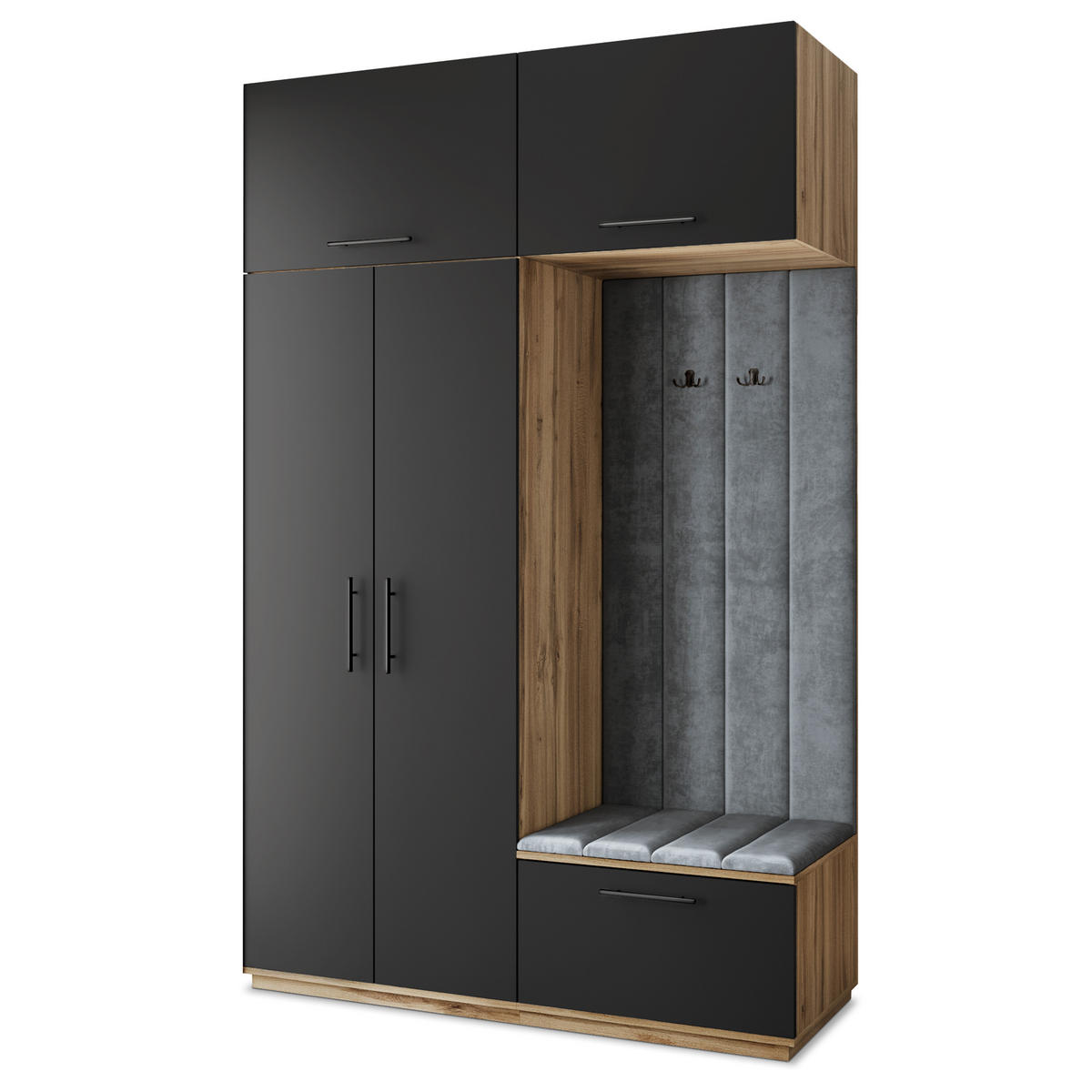 GARDEROBENSCHRANK REMA 150/240/60 cm Modern Garderobe-Set Eiche Wotan - Eiche Wotan/Schwarz, Holzwerkstoff (150/240/60cm) - MASSENO