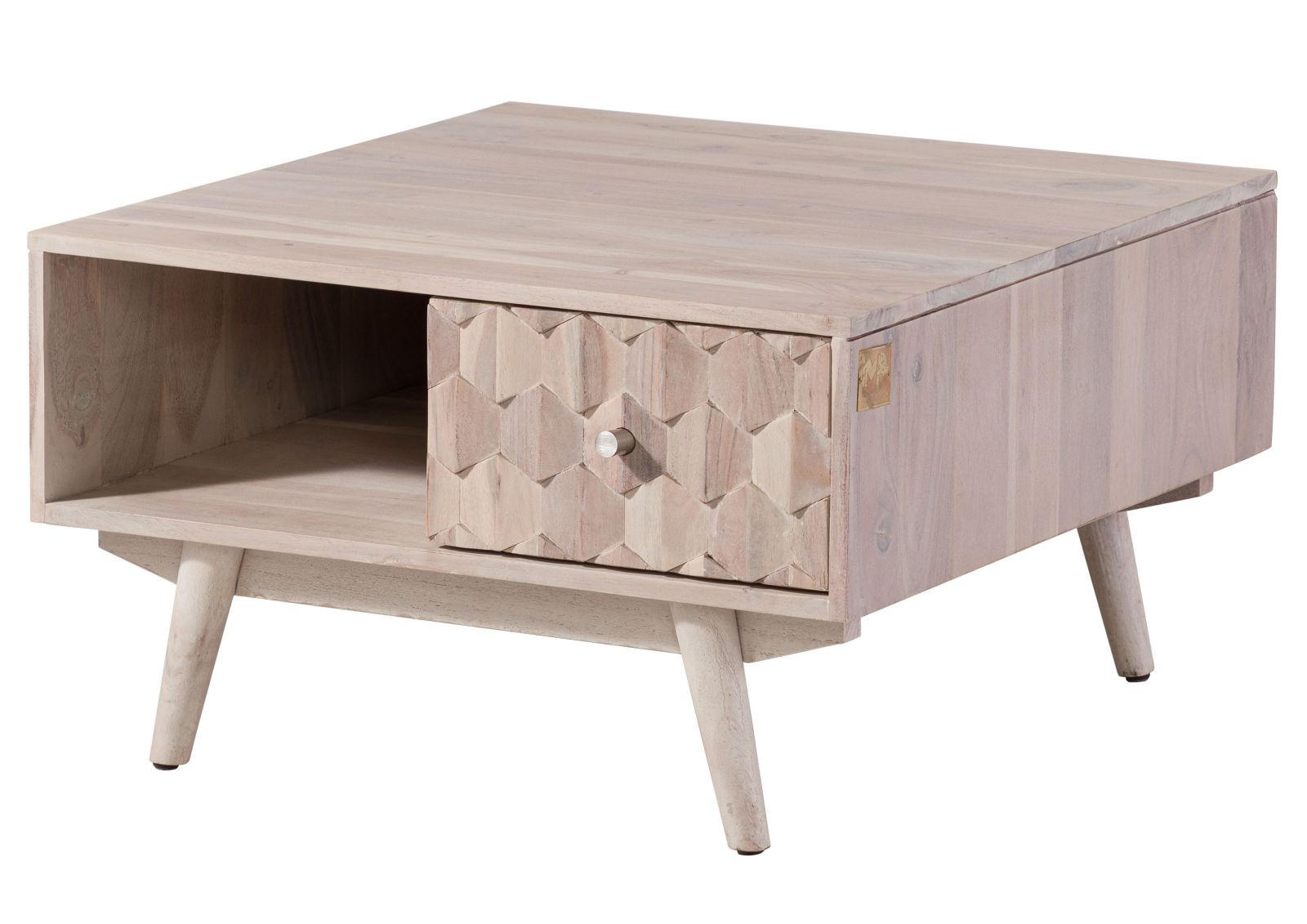 COUCHTISCH Akazie 70x70x40 weiß lackiert MOSAYK #217 - Weiß, Holz (70/70/40cm) - Massivmoebel24