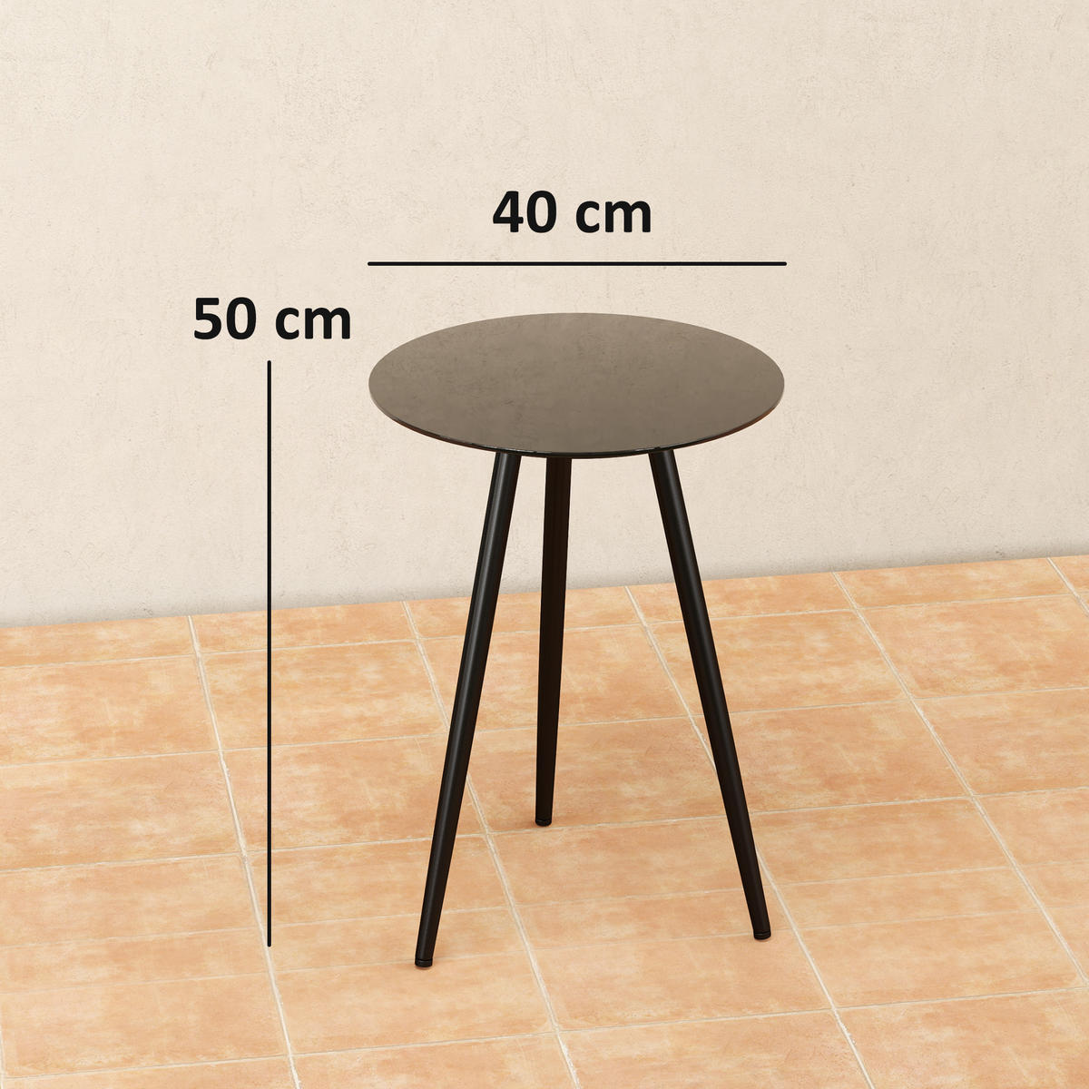 GARTENBEISTELLTISCH DE-14127 rund Ø40x50 cm, Glasplatte Schwarz - Schwarz, Metall (40/40/50cm) - ComfortXL