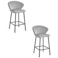 BARHOCKER 2er Set Silbergrauer Samt, Bequeme Sitzfläche, Schwarze Füße - Grau, Textil (43/46/33cm) - Best For Home