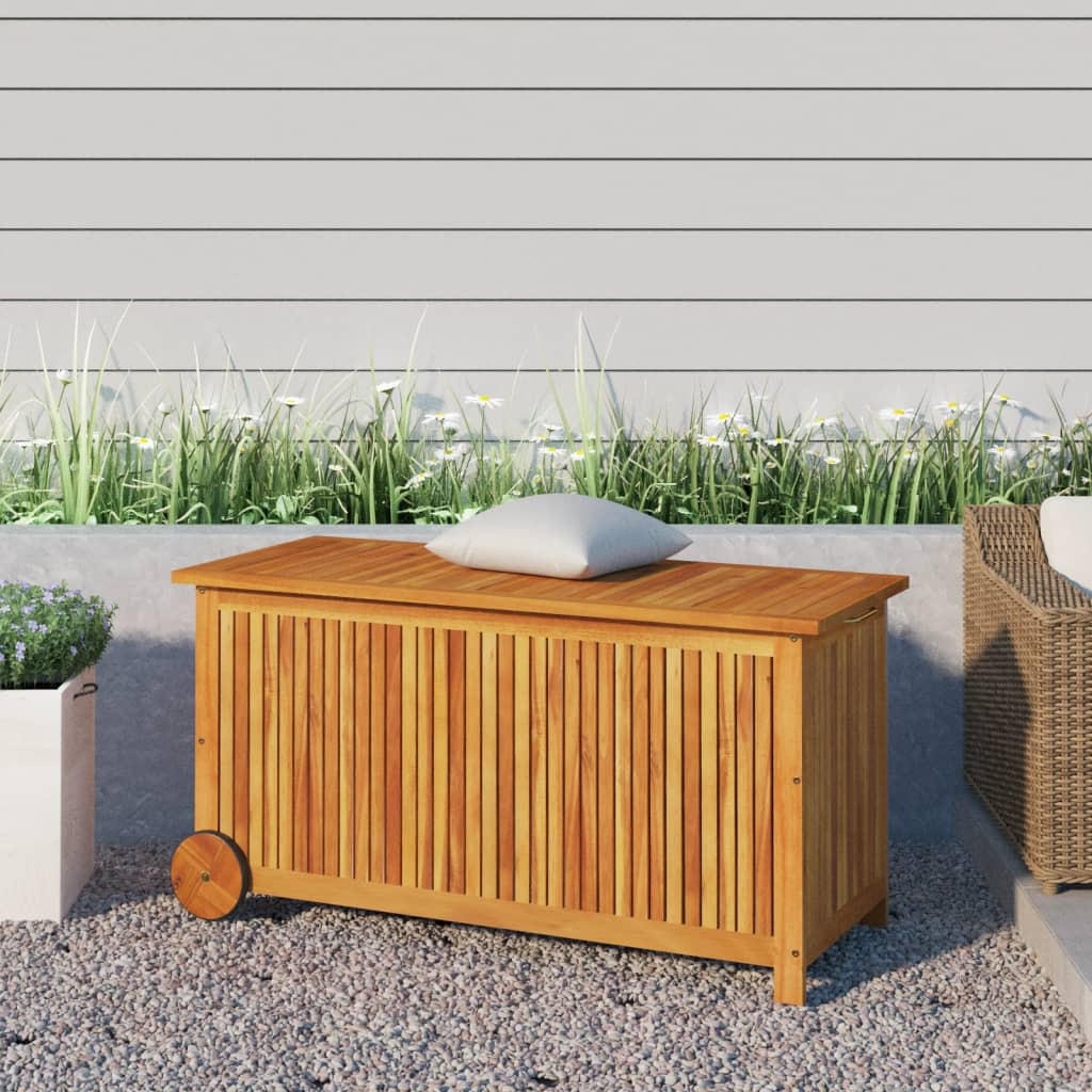 GARTENTRUHE mit Rollen 113x50x58 cm Massivholz Akazie - Braun, Holz (113/58/50cm) - furnicato
