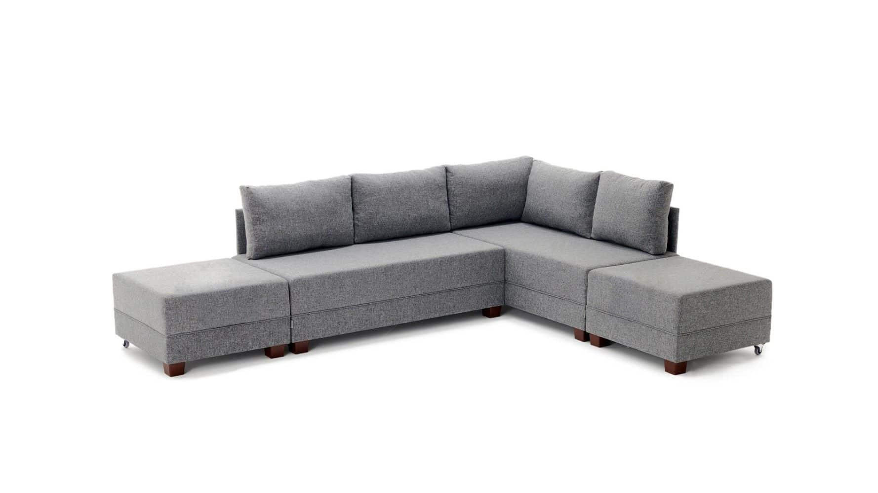 ECKSOFA mit rollbarer Schlaffunktion - Walnussfarben/Grau, Holz/Textil (210/280cm) - myHomelando