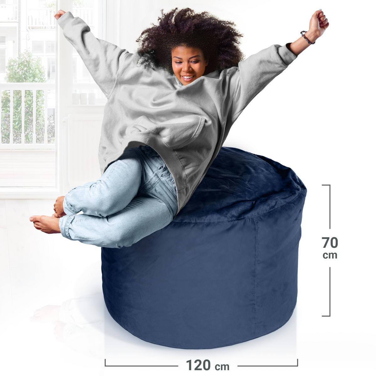 RIESEN-SITZSACK XXL JUMBO Velours 4ft - Dunkelblau, Textil (120/70/120cm) - Green Bean