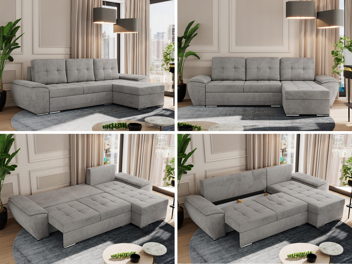 ECKSOFA UMBRIA L Hellgrau Velvet - Hellgrau/Grau, Textil (271/157cm) - MKS