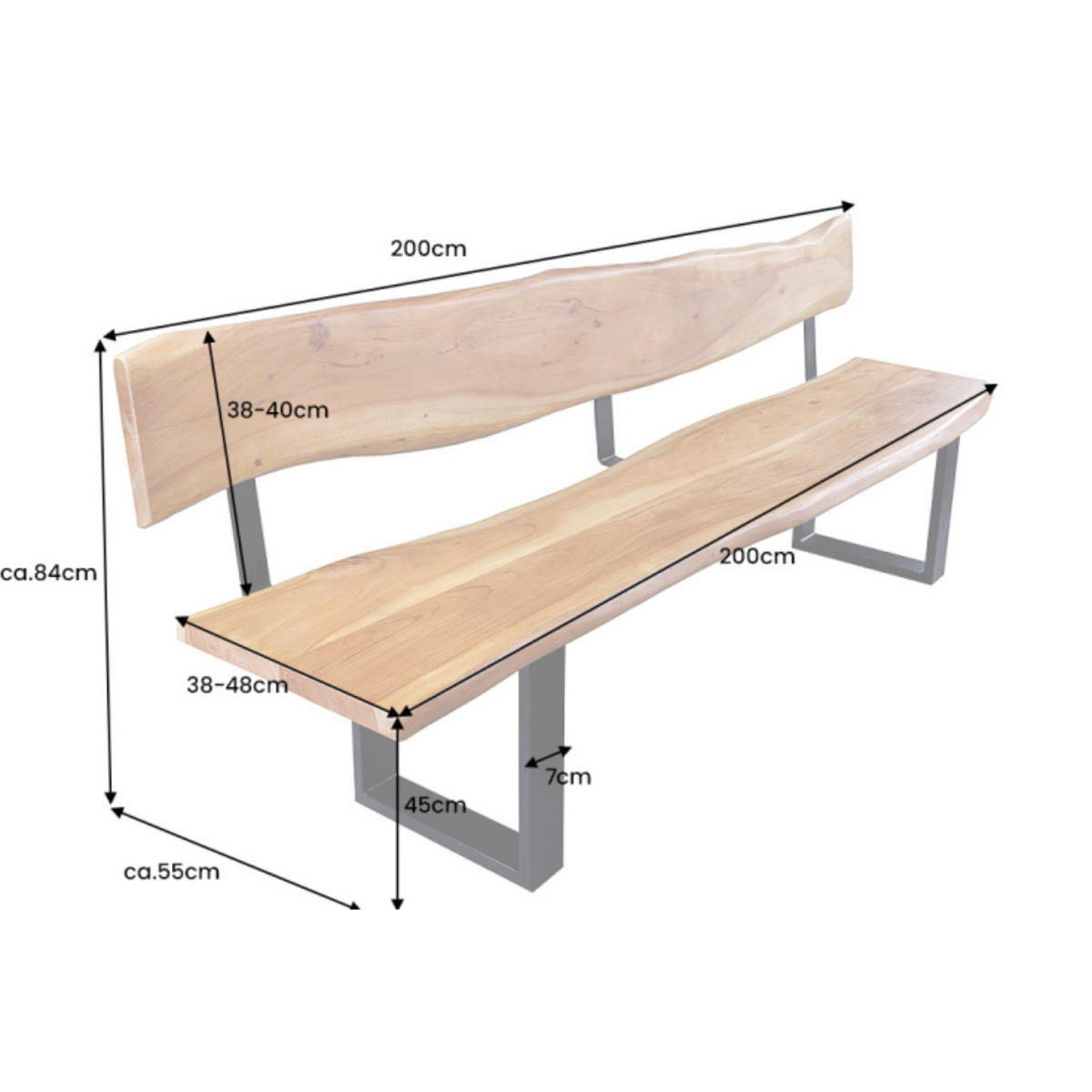 BANK MAMMUT Akazie Natur 200cm - Braun, Holz (200/84/55cm) - riess-ambiente