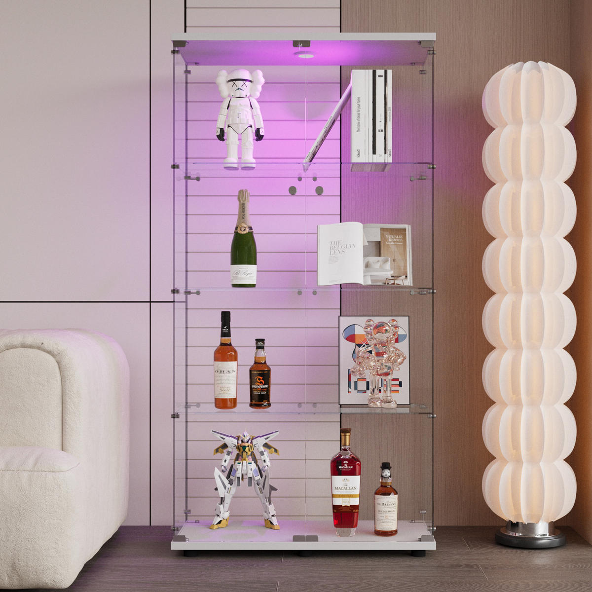 GLASVITRINE freistehend LED Glas Schrank weiß modern - Weiß, Holz (80.5/164/36.5cm) - LEBENLANG