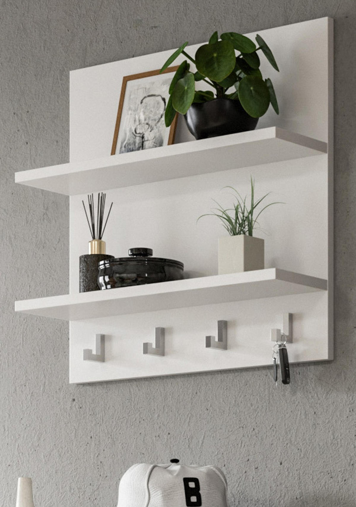 WANDREGAL weiß 52 x 52 cm, Schlüsselbrett mit Haken und Regalen - Weiß, Holzwerkstoff/Metall (52/52/15cm) - Inn.Furn