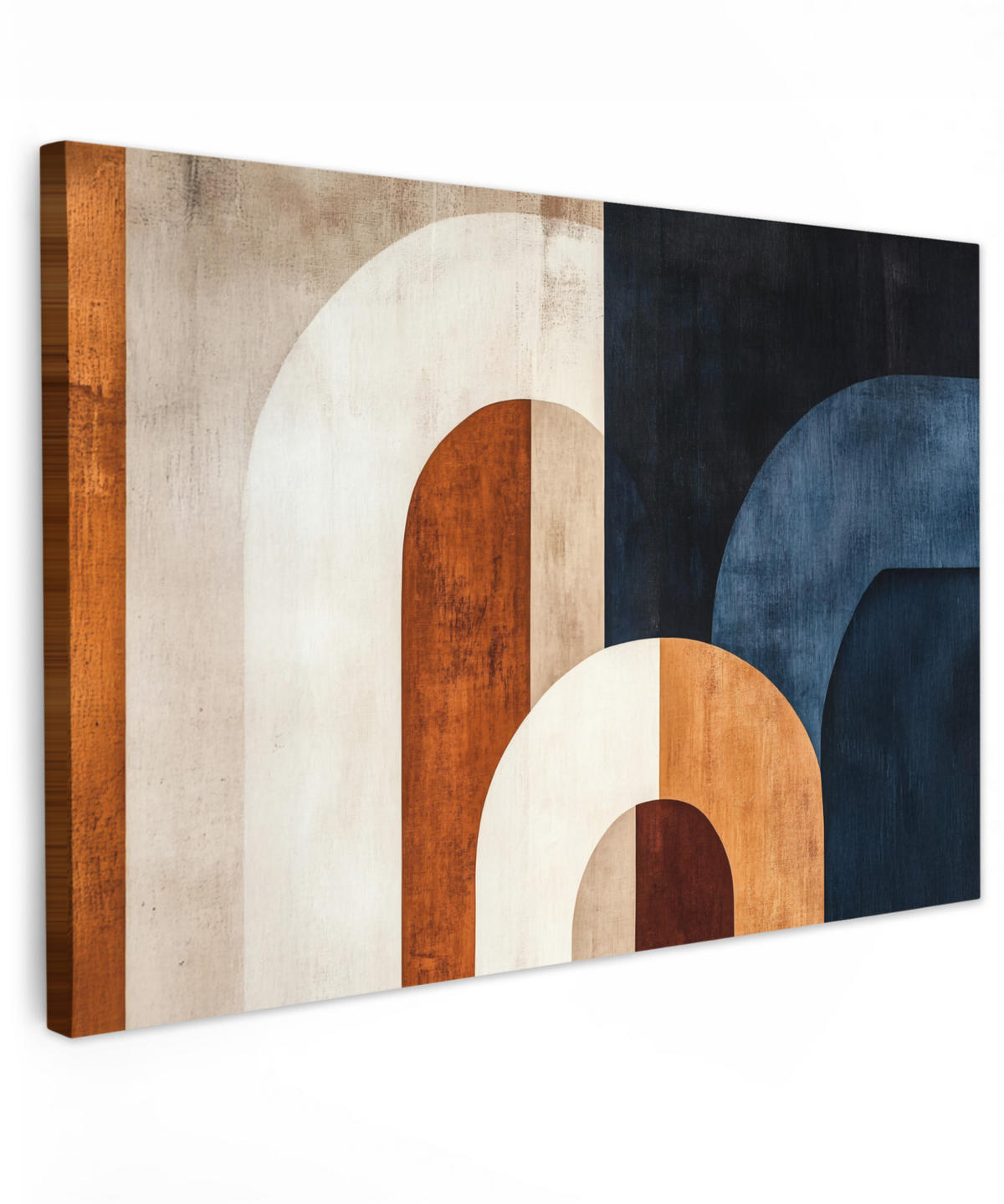 LEINWANDBILD Abstrakt - Formen - Dunkelblau Wohnzimmer 120x80 cm - Cognac, Textil (120/80cm) - MuchoWow