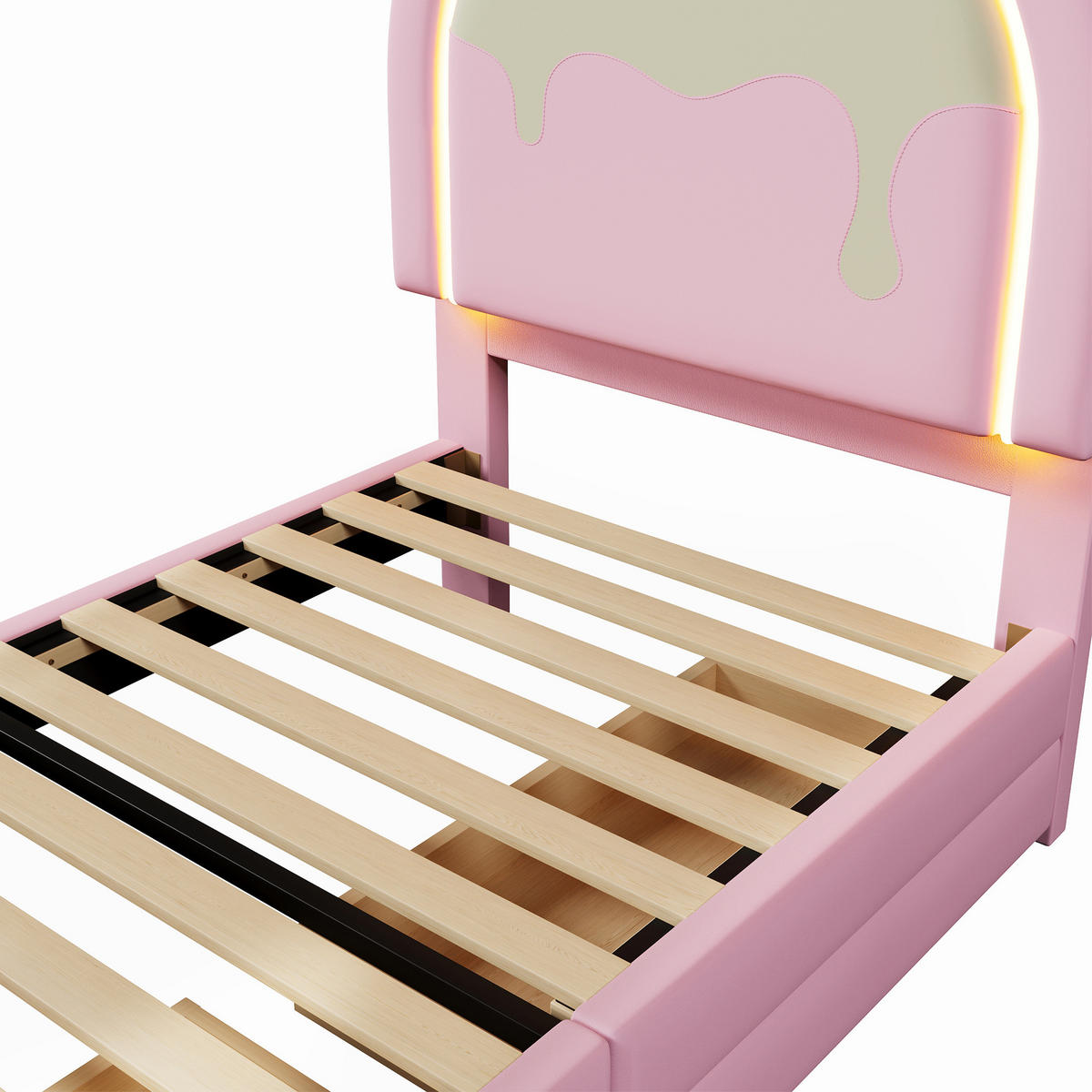 KINDERBETT aus PU und MDF 90x200 cm Rosa in Einhornform mit Leuchtleiste und 2 Schubladen - Rosa, Kunststoff (90/200cm) - IVMEU