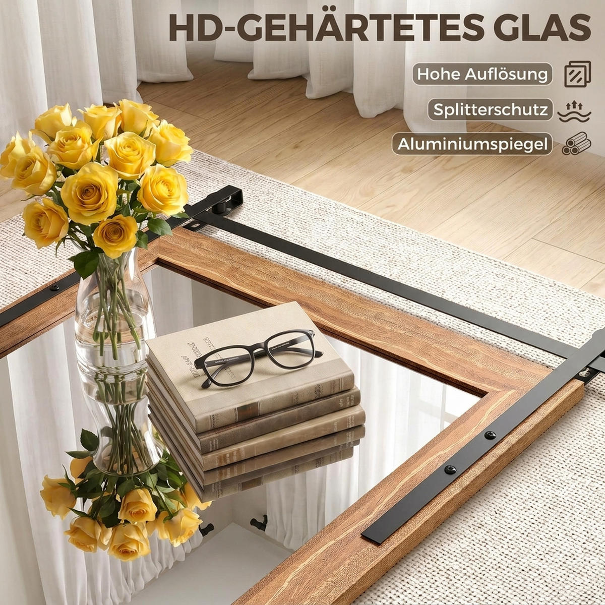 WANDSPIEGEL Gehärtetes Glas MDF Hellbraun - Hellbraun, Holzwerkstoff (2/86.5/61cm) - HOMCOM