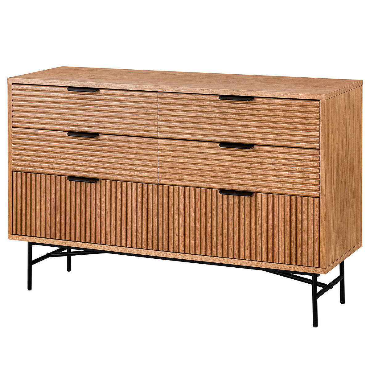 SIDEBOARD mit 6 Schubladen - Echtholzfurnier - Eichefarben/Schwarz, Holzwerkstoff (120/80/40cm) - home24