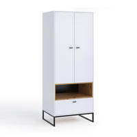 DREHTÜRENSCHRANK OMAN mit 2 Türen und 1 Schublade, Weiß+eiche Artisan - Schwarz/Weiß, Holzwerkstoff/Metall (80/202/60cm) - Beautysofa