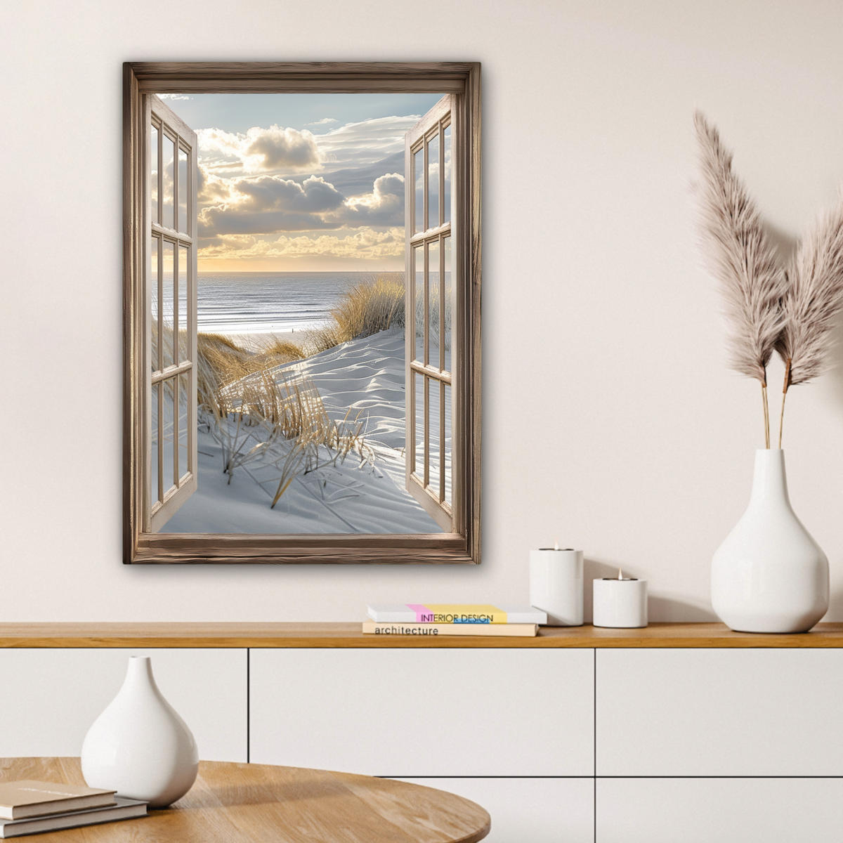 LEINWANDBILD Ausblick - Strand - Dünen - Meer - Natur 60x80 cm - Sandfarben, Textil (60/80cm) - MuchoWow