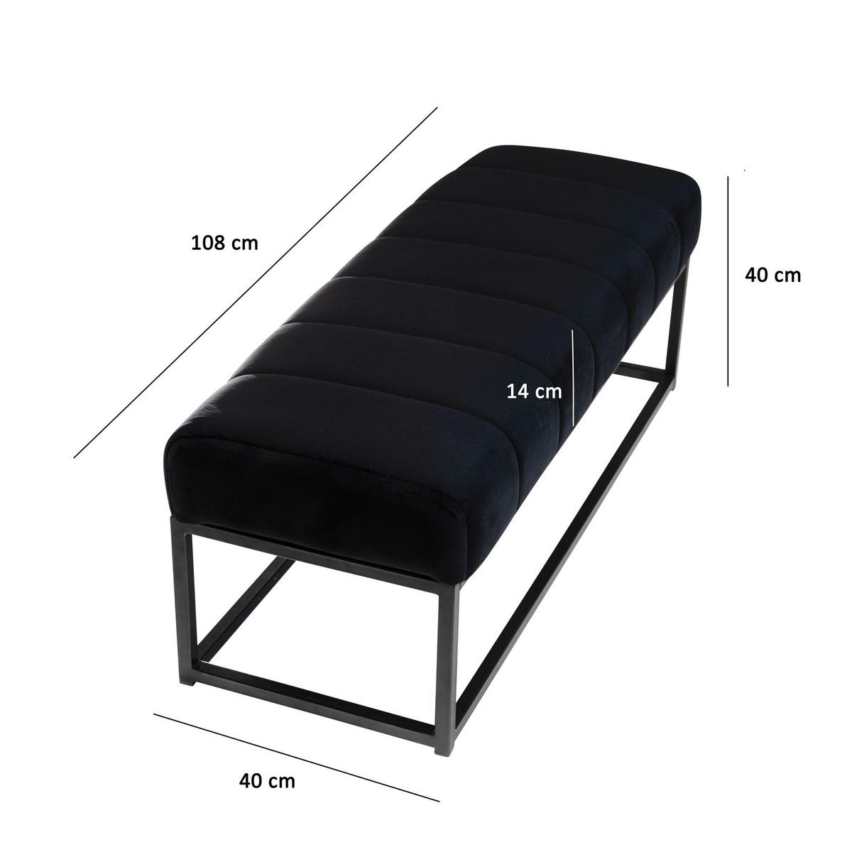 SITZBANK Samt Metallgestell gepolstert, Schwarz 108x40x40 cm - Schwarz, Textil/Metall (108/40/40cm) - KADIMA DESIGN
