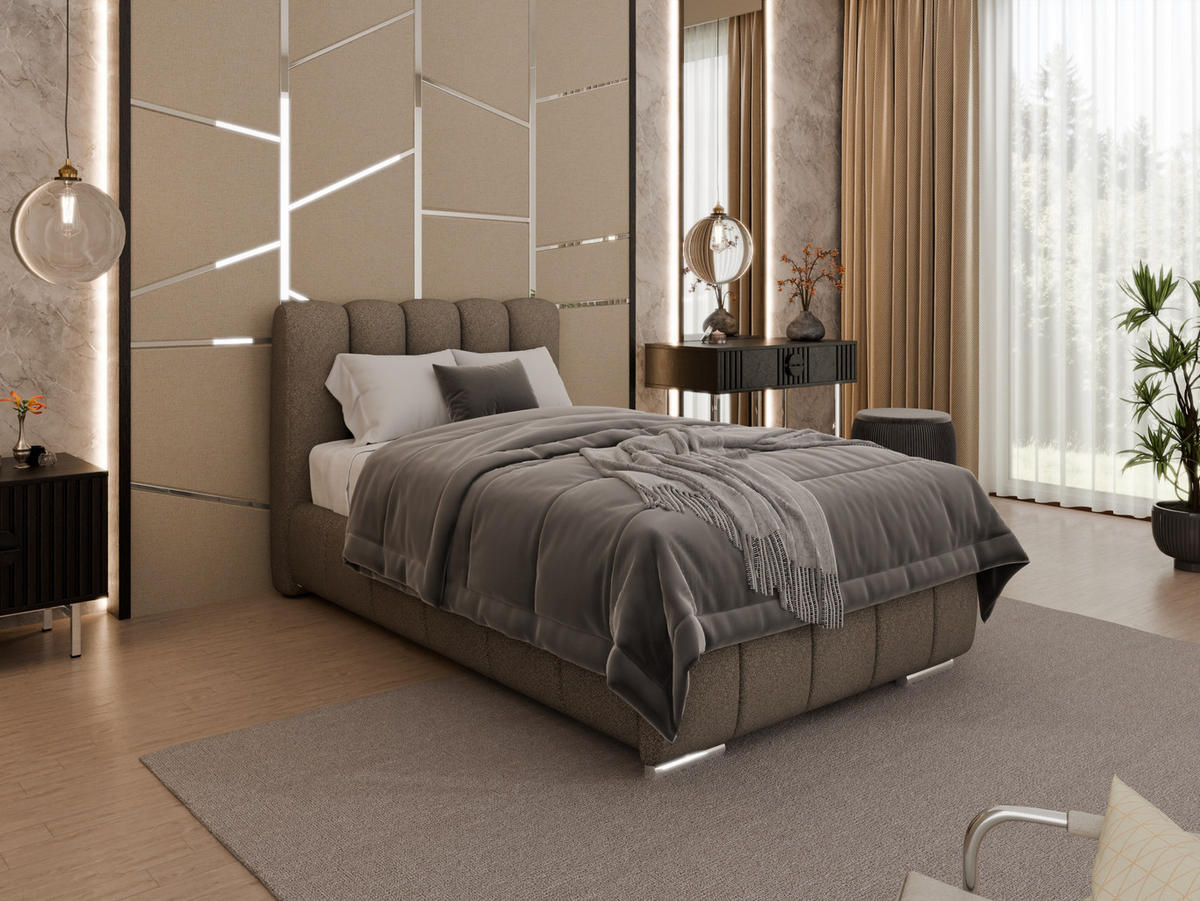 POLSTERBETT Zaira 100x200cm – Elegantes Polsterbett für modernen Wohnstil , Taschenfederkernmatratze Pocket KOKOS (20cm), braun - Braun, Holz (100/200cm) - Panda Möbel