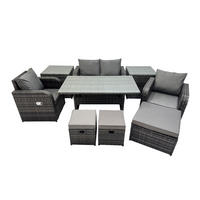 GARTENMÖBEL SET mit Hocker,Beistelltischen,Zweisitzer Polyrattan 7-Sitzer - Dunkelgrau/Grau, Glas/Kunststoff - Fimous